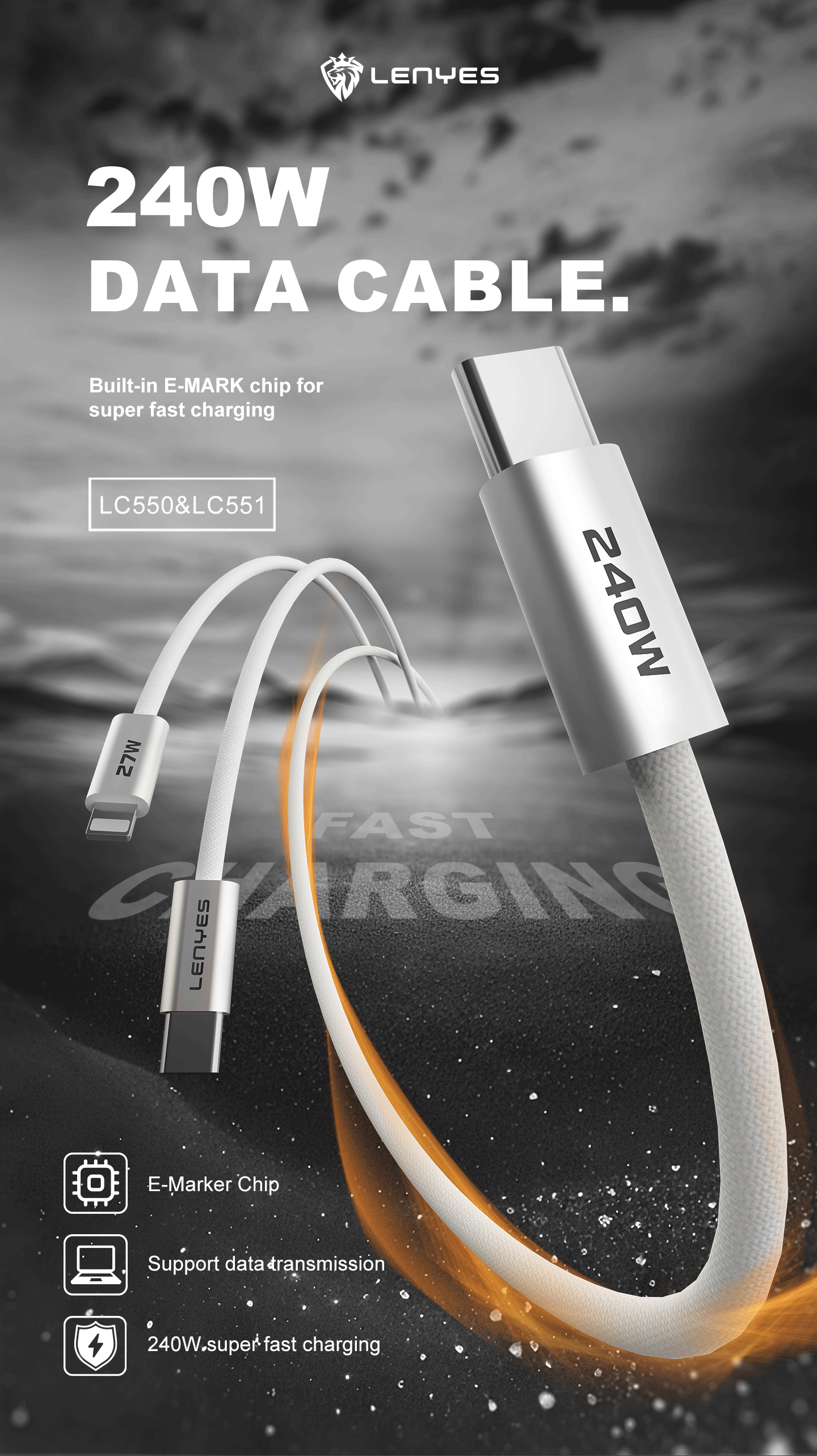 LENYES LC550 Cable de Datos USB-C a USB-C 240W
