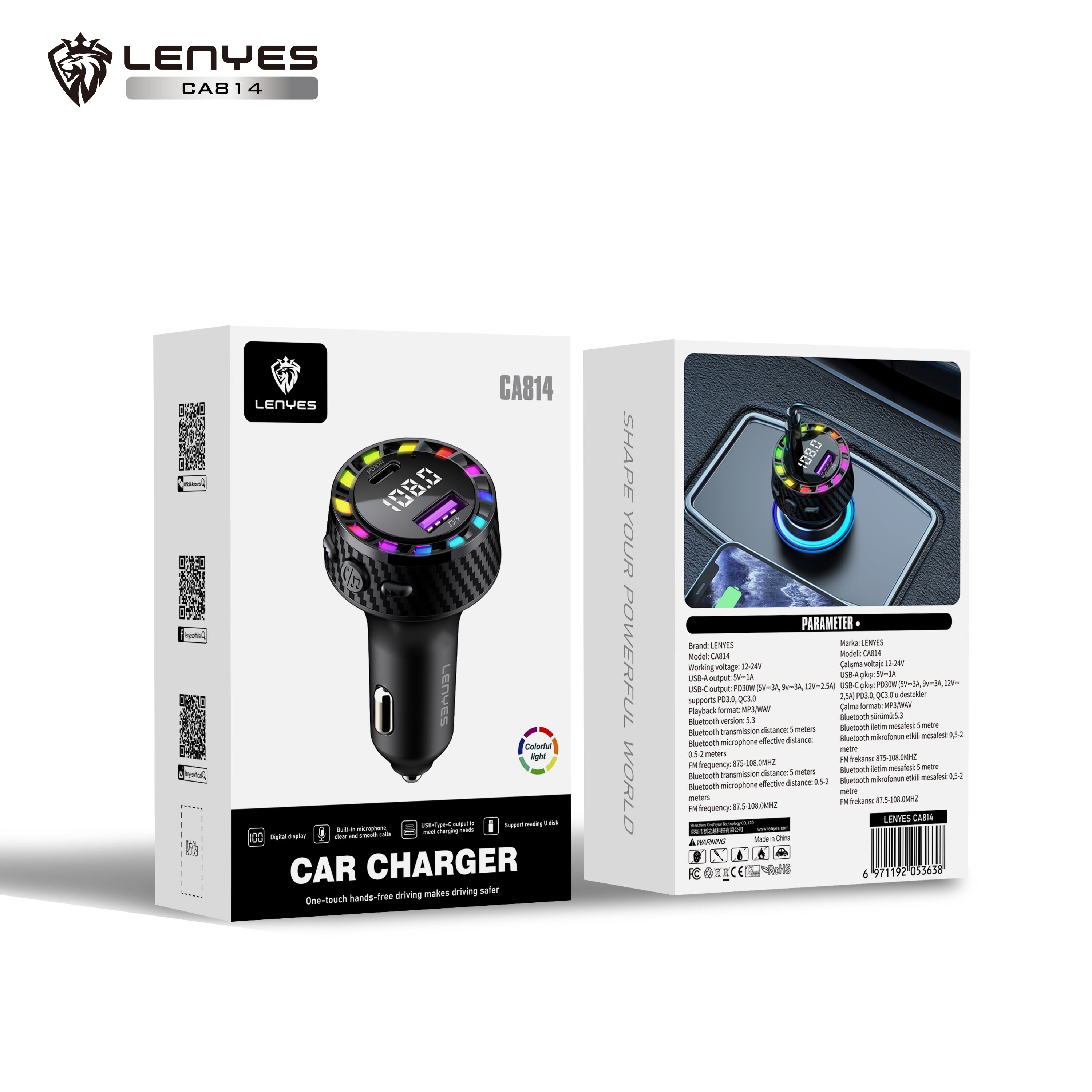 CA814 Transmisor de coche bluetooth -negro Lenyes