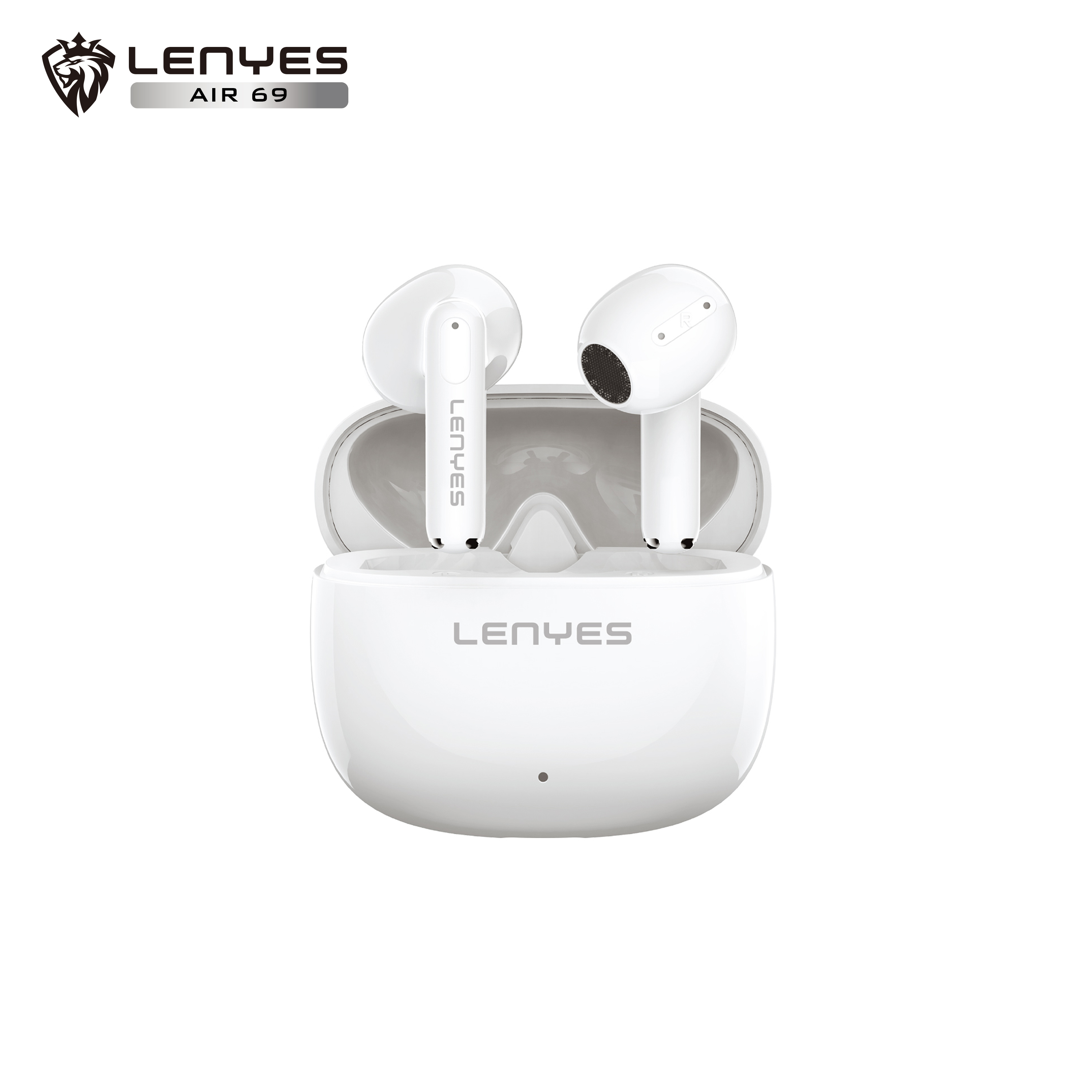 LENYES Air 69 WHITE Auriculares Bluetooth 5.4 TWS con Carga Magnética - Control Táctil y Hi-Res Audio
