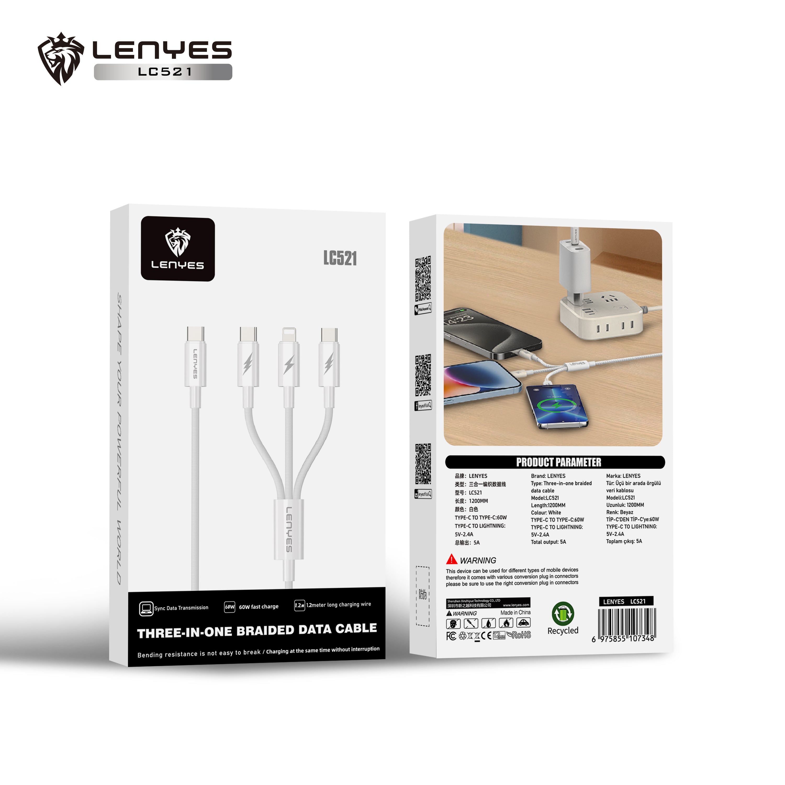 Cable Trenzado 3 en 1 LENYES LC521