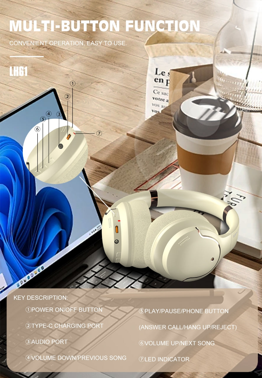 LENYES LH61 Auriculares Bluetooth 40mm Plegables Dual Modo Blanco