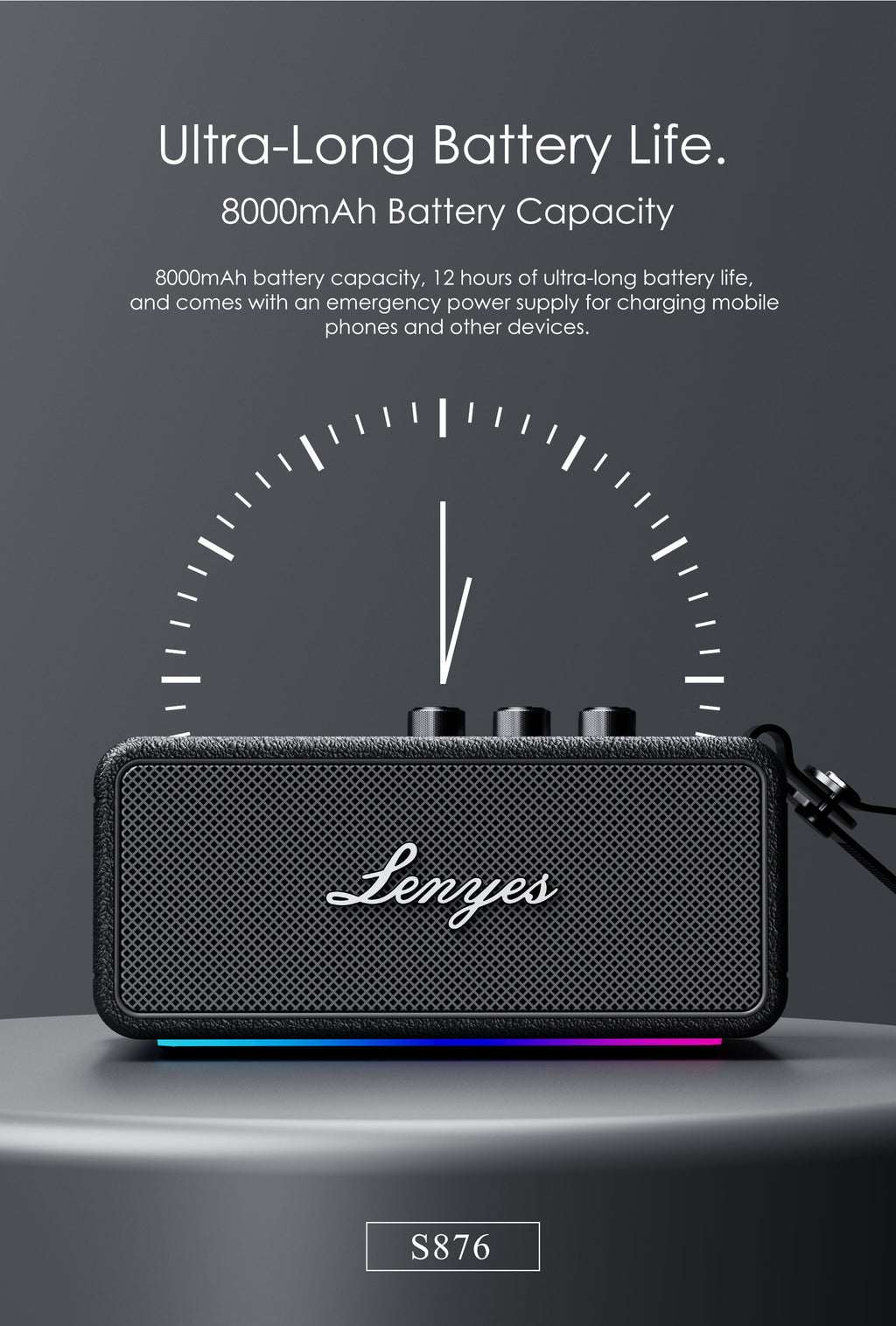 LENYES S876 Altavoz Bluetooth Inalámbrico IPX6 TWS Alta Fidelidad Negro