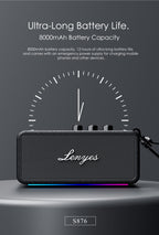 LENYES S876 Altavoz Bluetooth Inalámbrico IPX6 TWS Alta Fidelidad Negro
