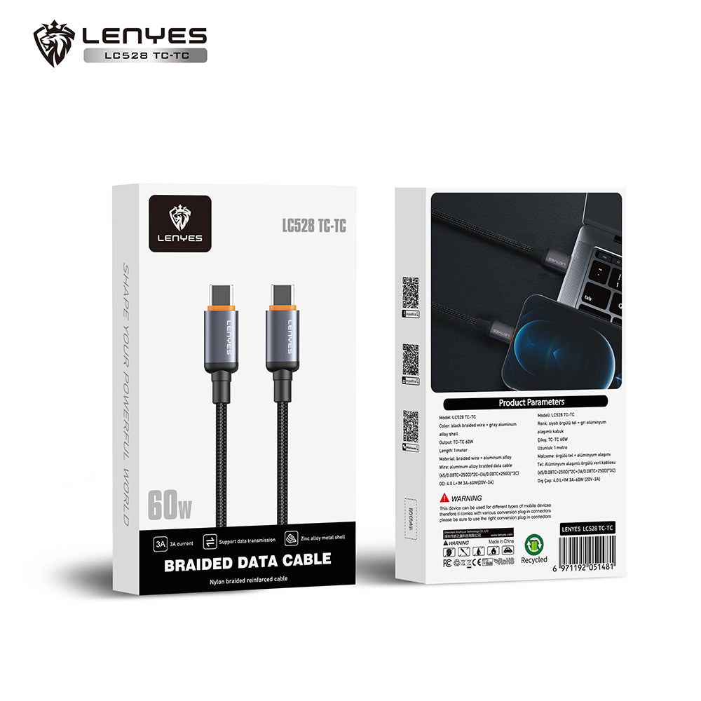 LENYES LC528TC-TC Cable de Carga Rápida USB-C a USB-C 60W