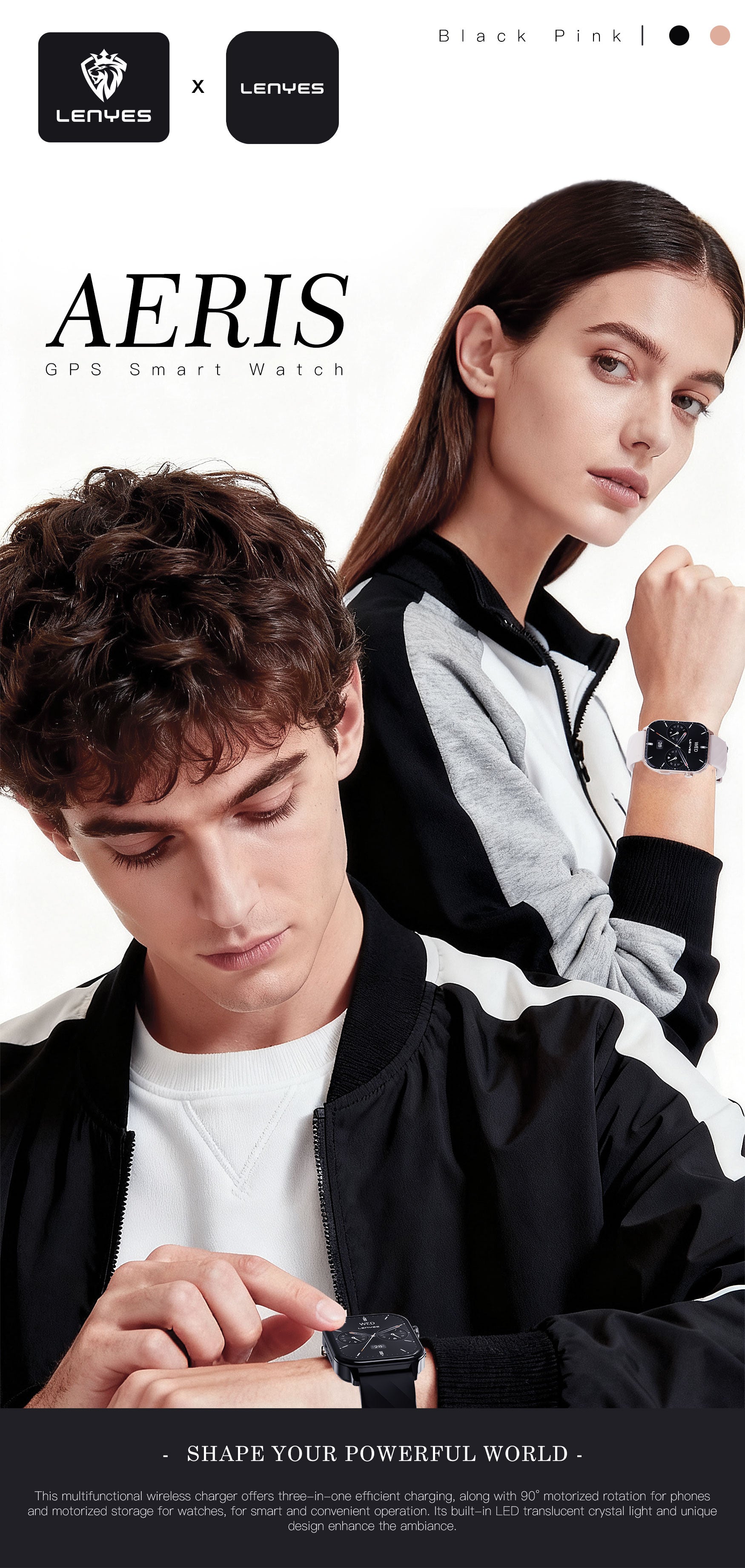 LENYES AERIS Smartwatch Mujer Rosa Monitor Salud SpO2 5-7 Días IP67 Rosa