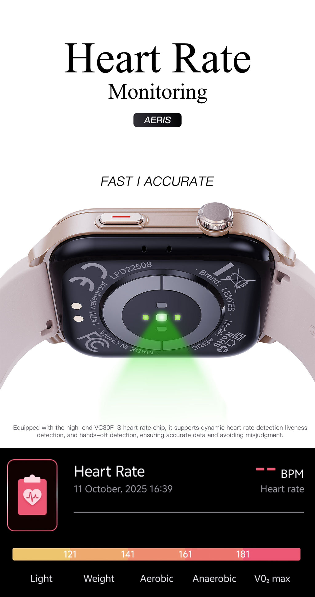 LENYES AERIS Smartwatch Mujer Rosa Monitor Salud SpO2 5-7 Días IP67 Rosa