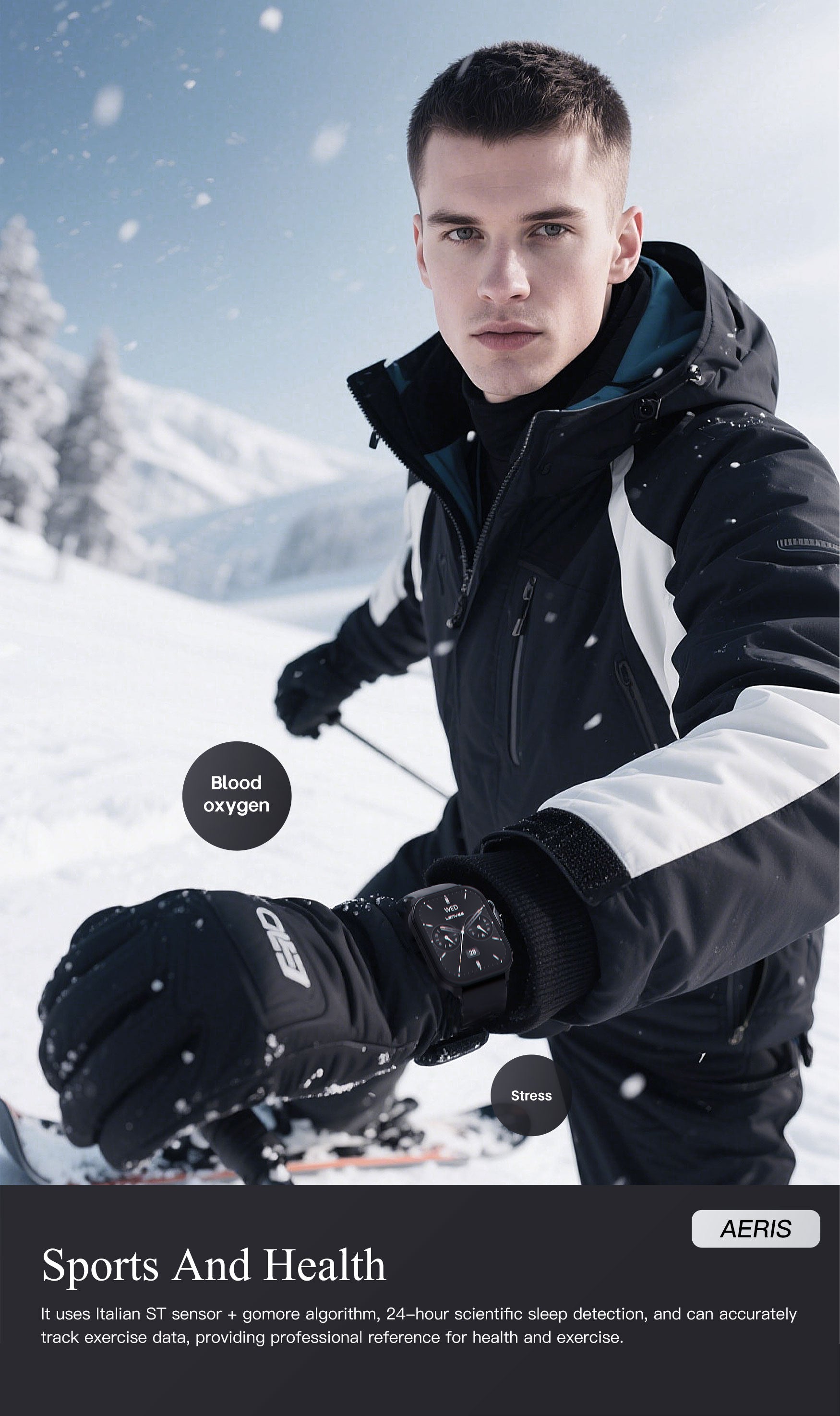 LENYES AERIS Smartwatch Monitor Salud SpO2 Modos Deportivos 5-7 Días IP67 Negro