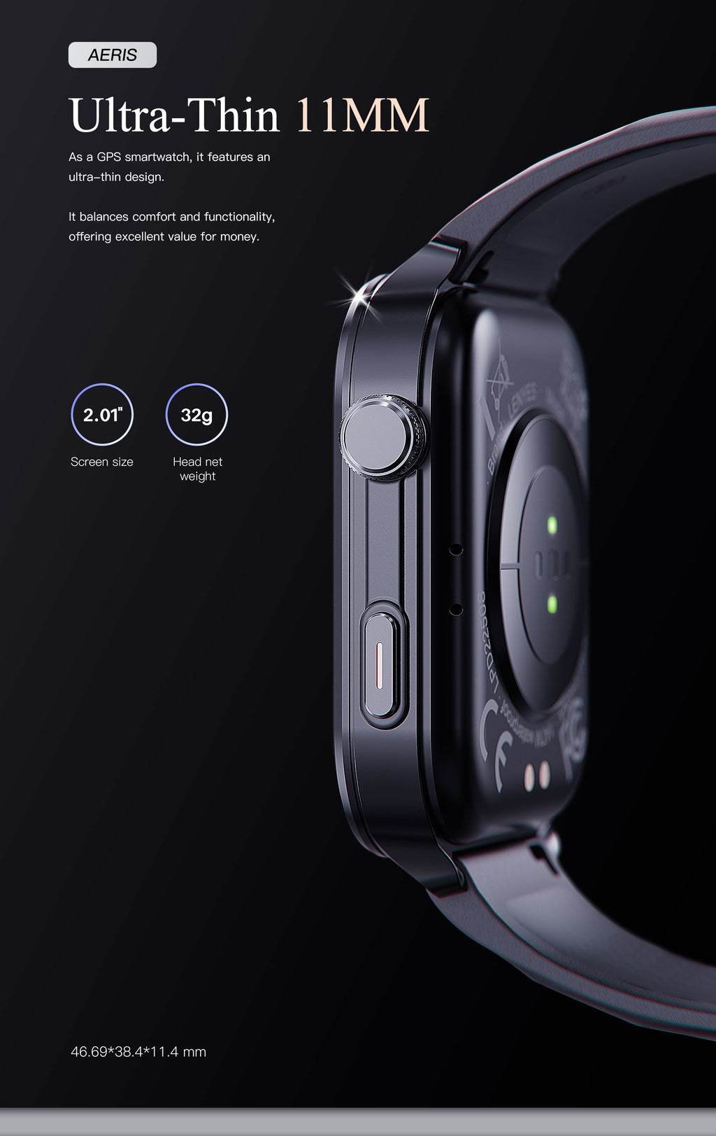 LENYES AERIS Smartwatch Monitor Salud SpO2 Modos Deportivos 5-7 Días IP67 Negro