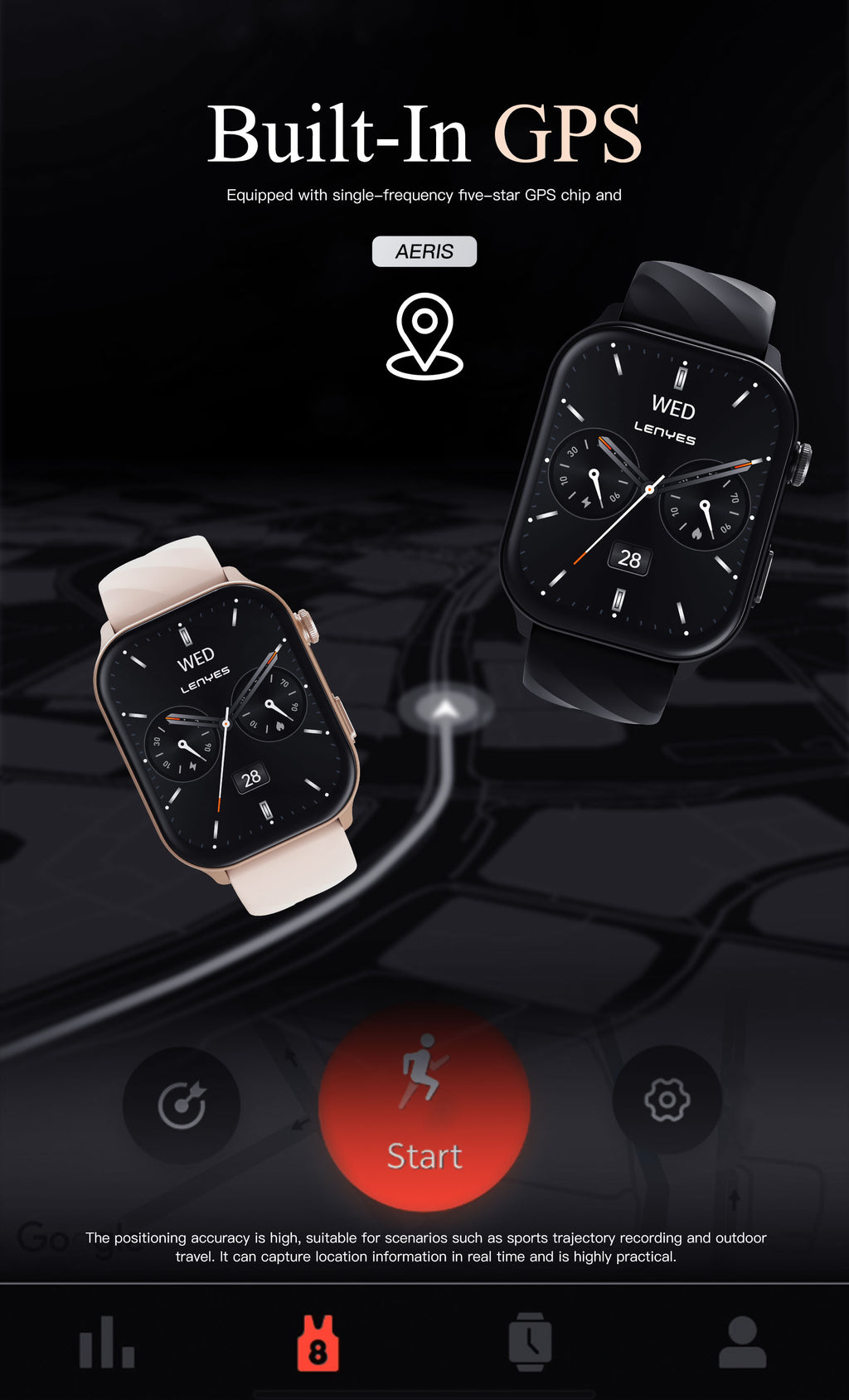 LENYES AERIS Smartwatch Mujer Rosa Monitor Salud SpO2 5-7 Días IP67 Rosa