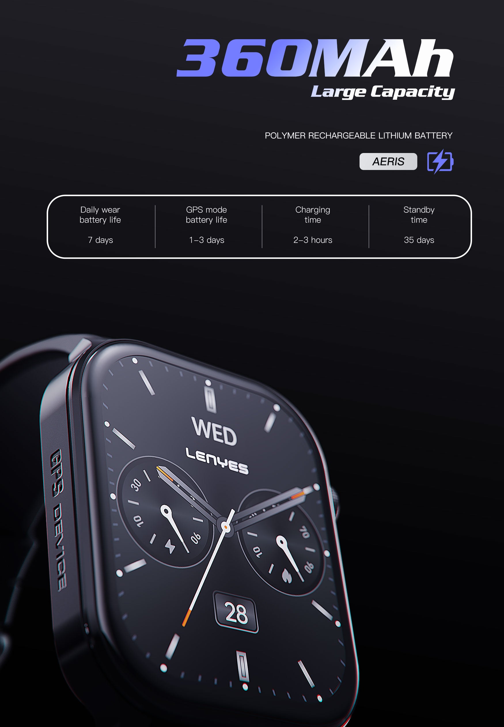 LENYES AERIS Smartwatch Monitor Salud SpO2 Modos Deportivos 5-7 Días IP67 Negro