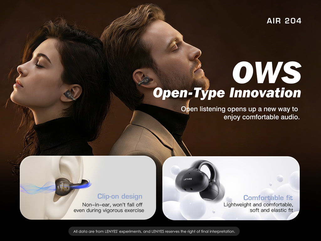 LENYES AIR 204 Auriculares OWS Clip-On Bluetooth 6.0 Open-Ear 4.5H App Audio Negro