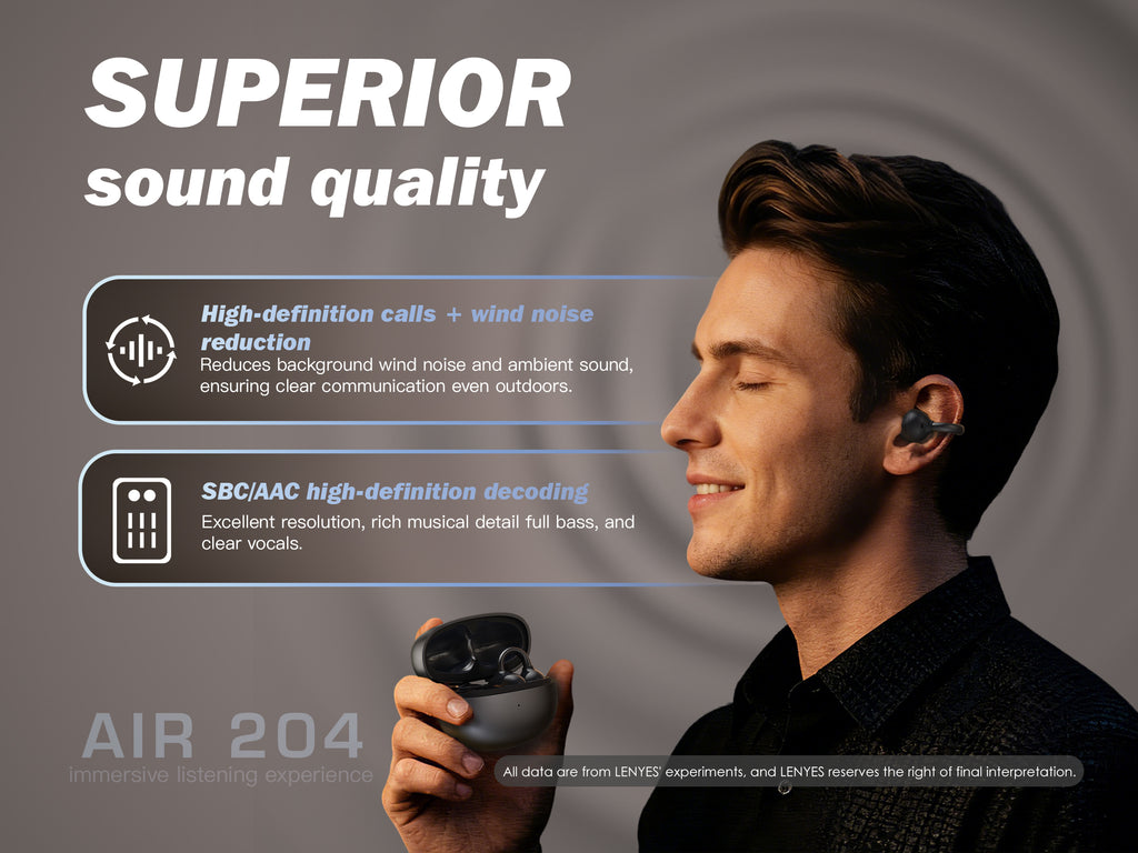 LENYES AIR 204 Auriculares OWS Clip-On Bluetooth 6.0 Open-Ear 4.5H App Audio Negro