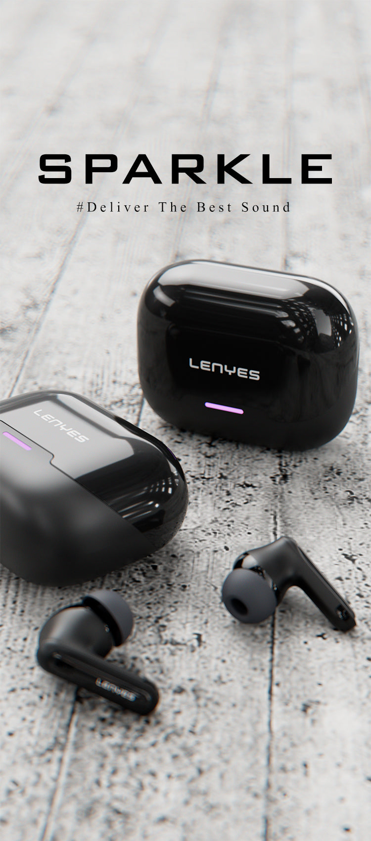 LENYES AIR 103 BLACK Auriculares Bluetooth 5.4 TWS con Cancelación de Ruido ANC+ENC 28dB - Sonido 360°