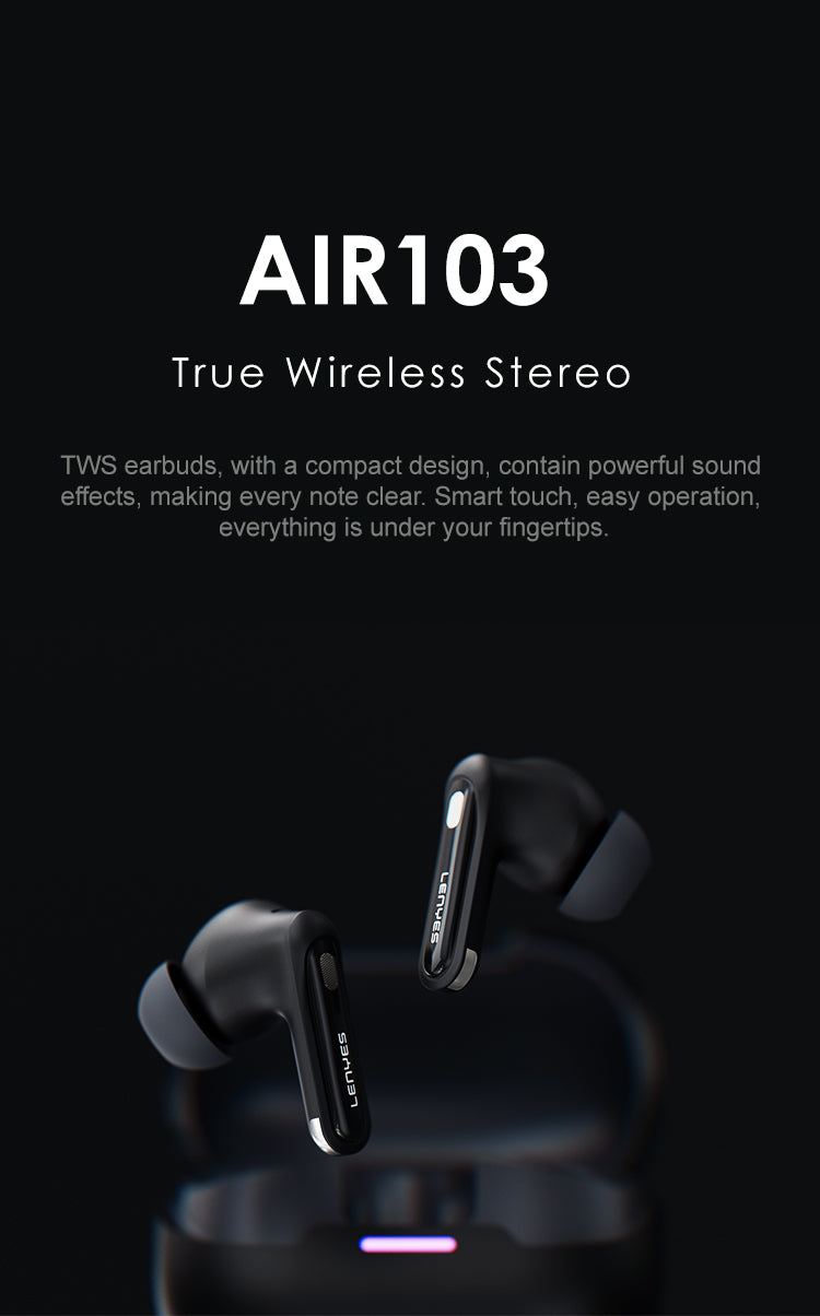 LENYES AIR 103 BLACK Auriculares Bluetooth 5.4 TWS con Cancelación de Ruido ANC+ENC 28dB - Sonido 360°