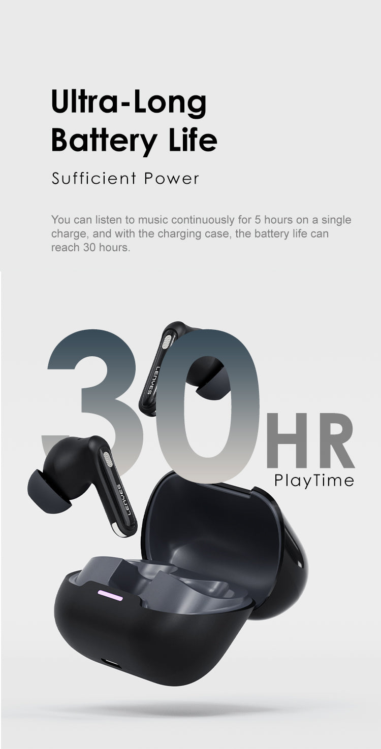 LENYES AIR 103 BLACK Auriculares Bluetooth 5.4 TWS con Cancelación de Ruido ANC+ENC 28dB - Sonido 360°