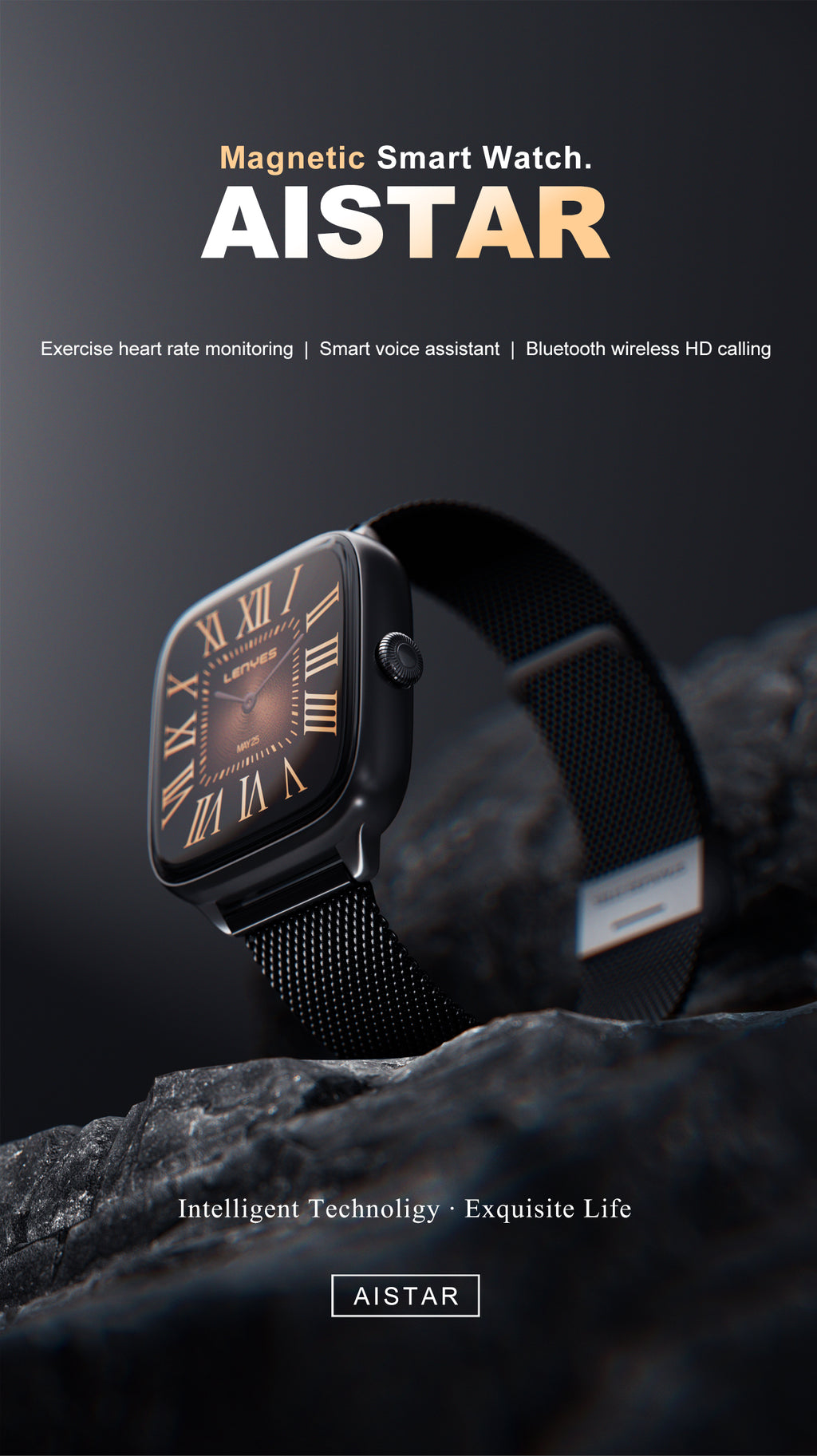 LENYES AISTAR Smartwatch AI Asistente Voz Monitor Salud SpO2 7-10 Días IP67 Negro