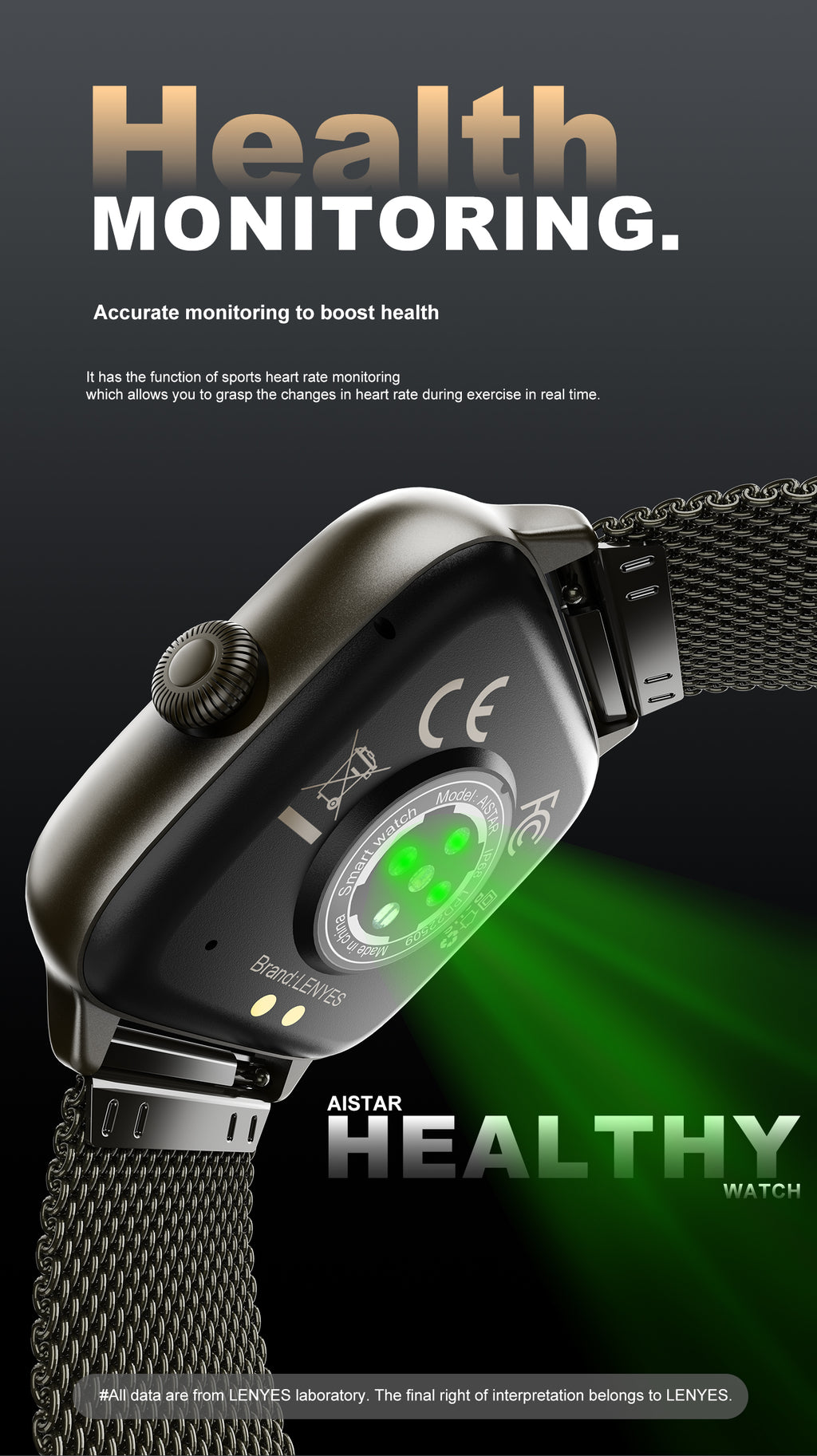 LENYES AISTAR Smartwatch AI Asistente Voz Monitor Salud SpO2 7-10 Días IP67 Negro