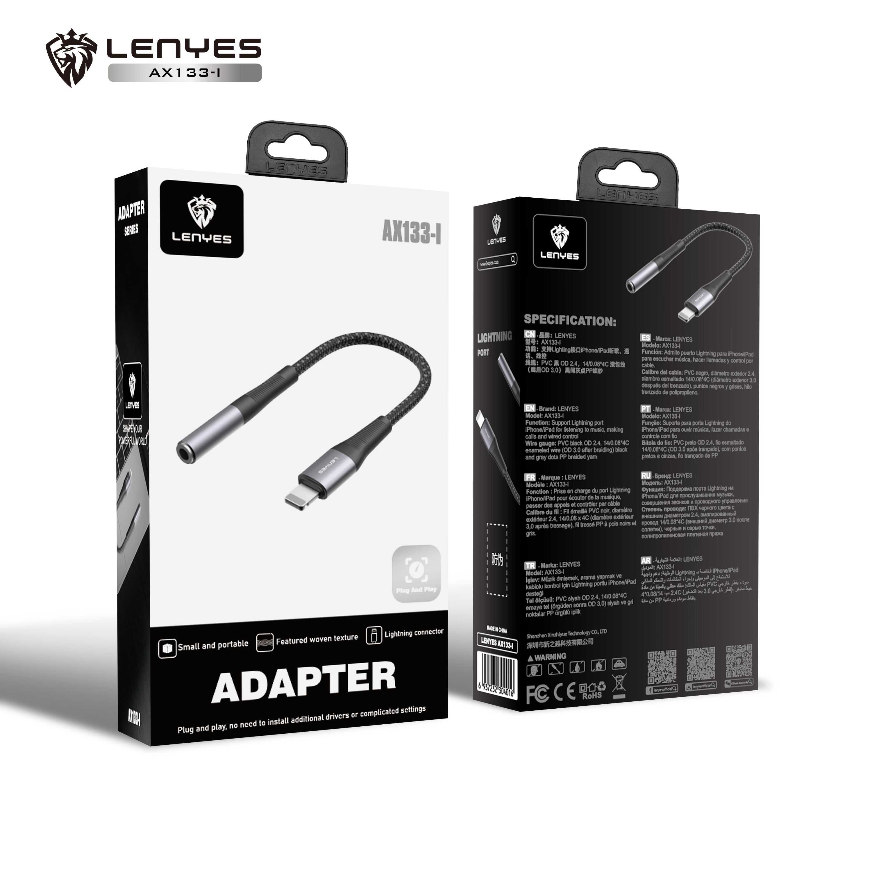 AX133-I Adaptador lightning a DC3.5 M/F -negro Lenyes