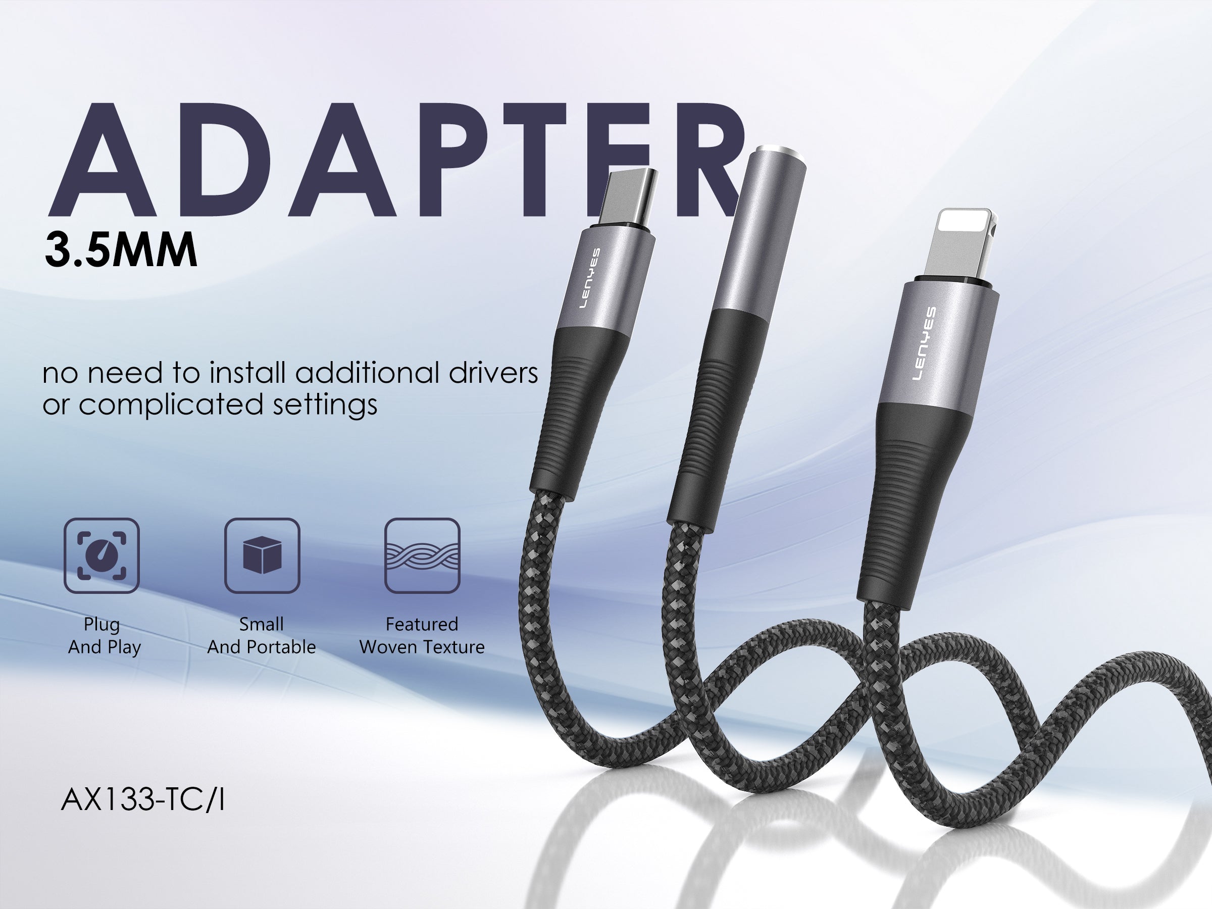 AX133-I Adaptador lightning a DC3.5 M/F -negro Lenyes