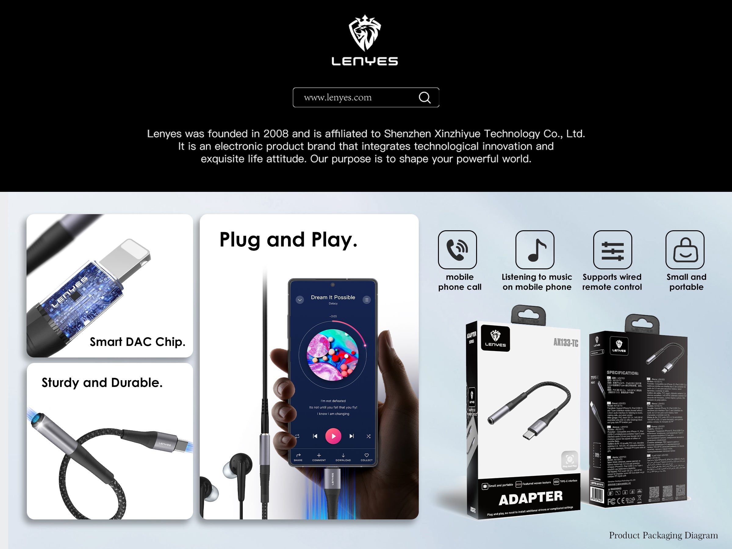 AX133-I Adaptador lightning a DC3.5 M/F -negro Lenyes