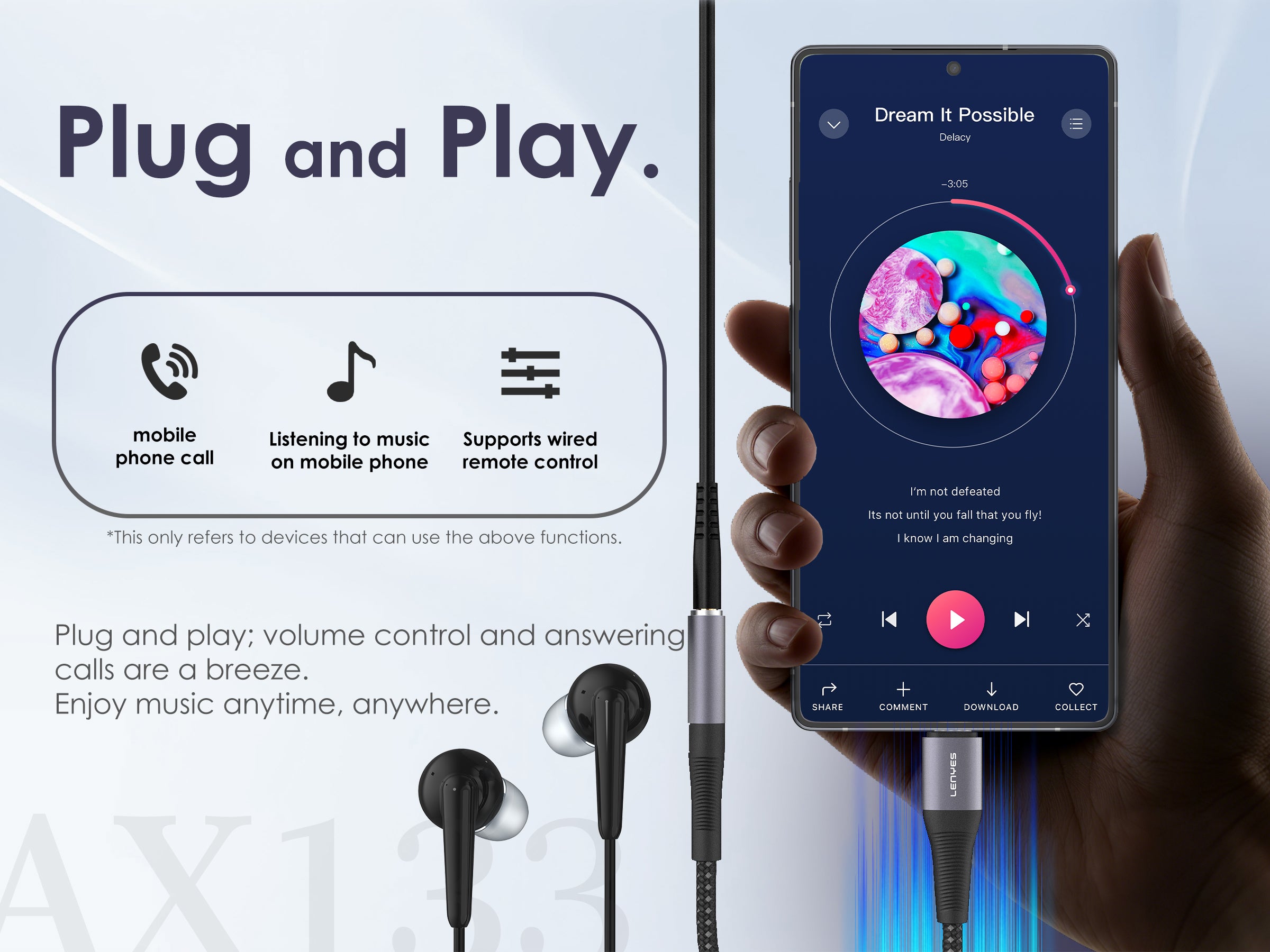 AX133-I Adaptador lightning a DC3.5 M/F -negro Lenyes