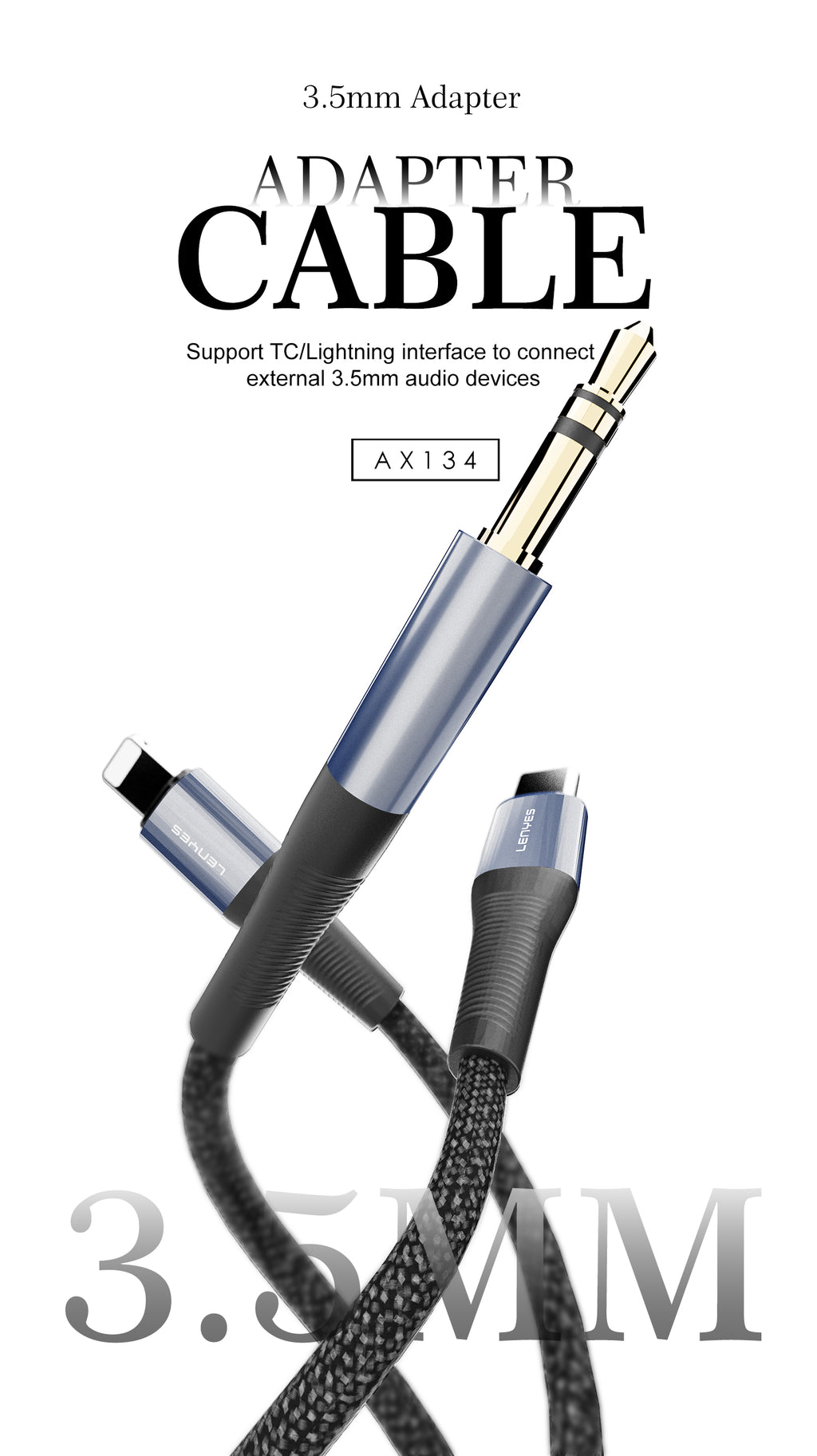 AX134-I Cable lightning a DC3.5 M/M -negro Lenyes
