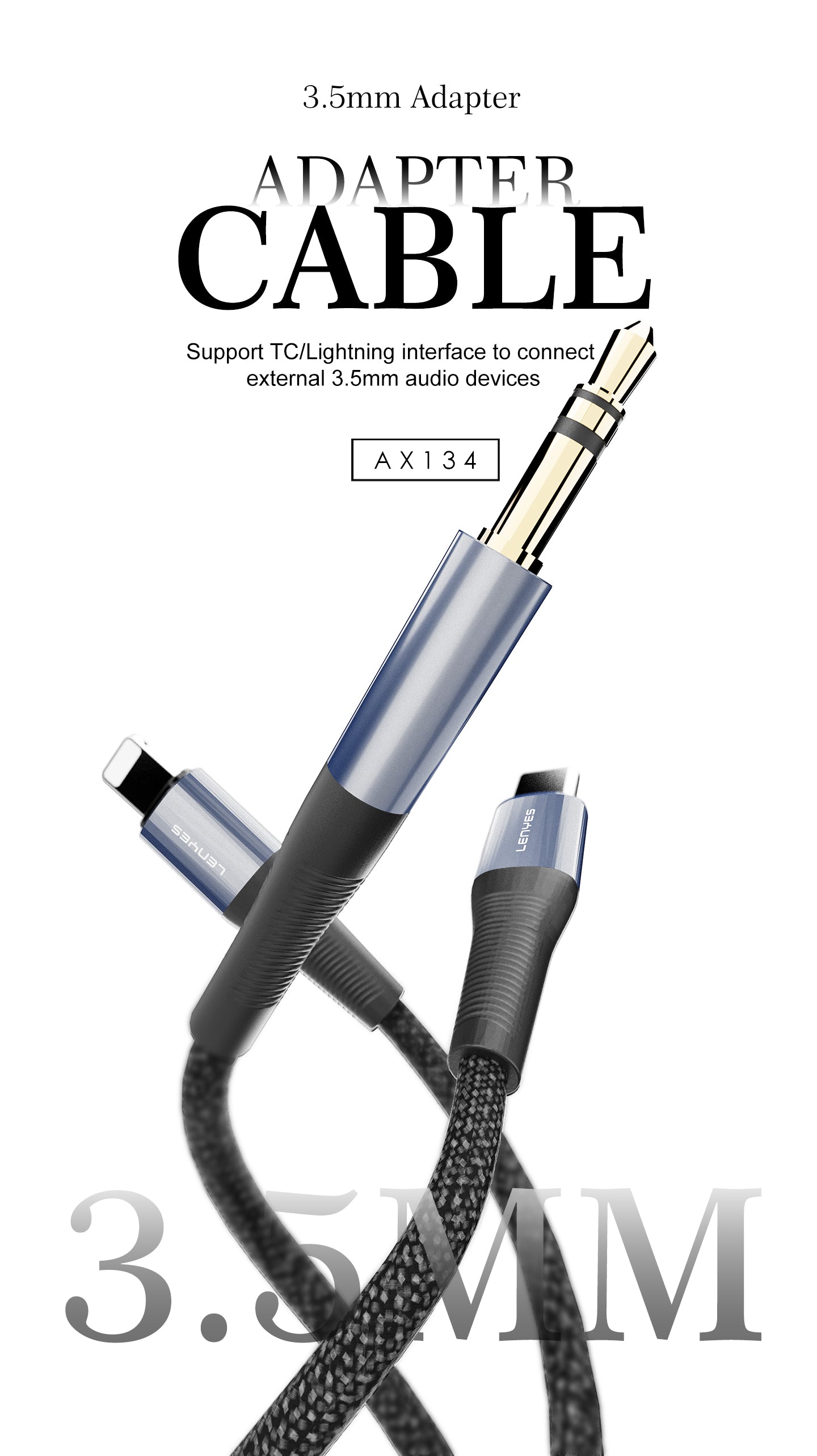 AX134-TC Cable Tipo-C a DC3.5 M/M -negro Lenyes