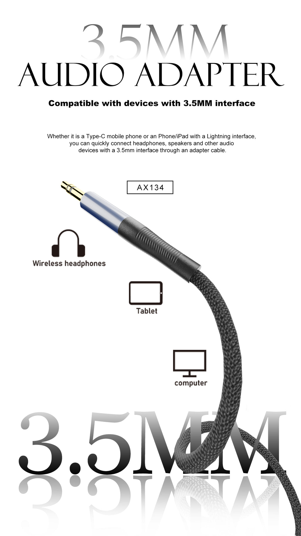 AX134-I Cable lightning a DC3.5 M/M -negro Lenyes