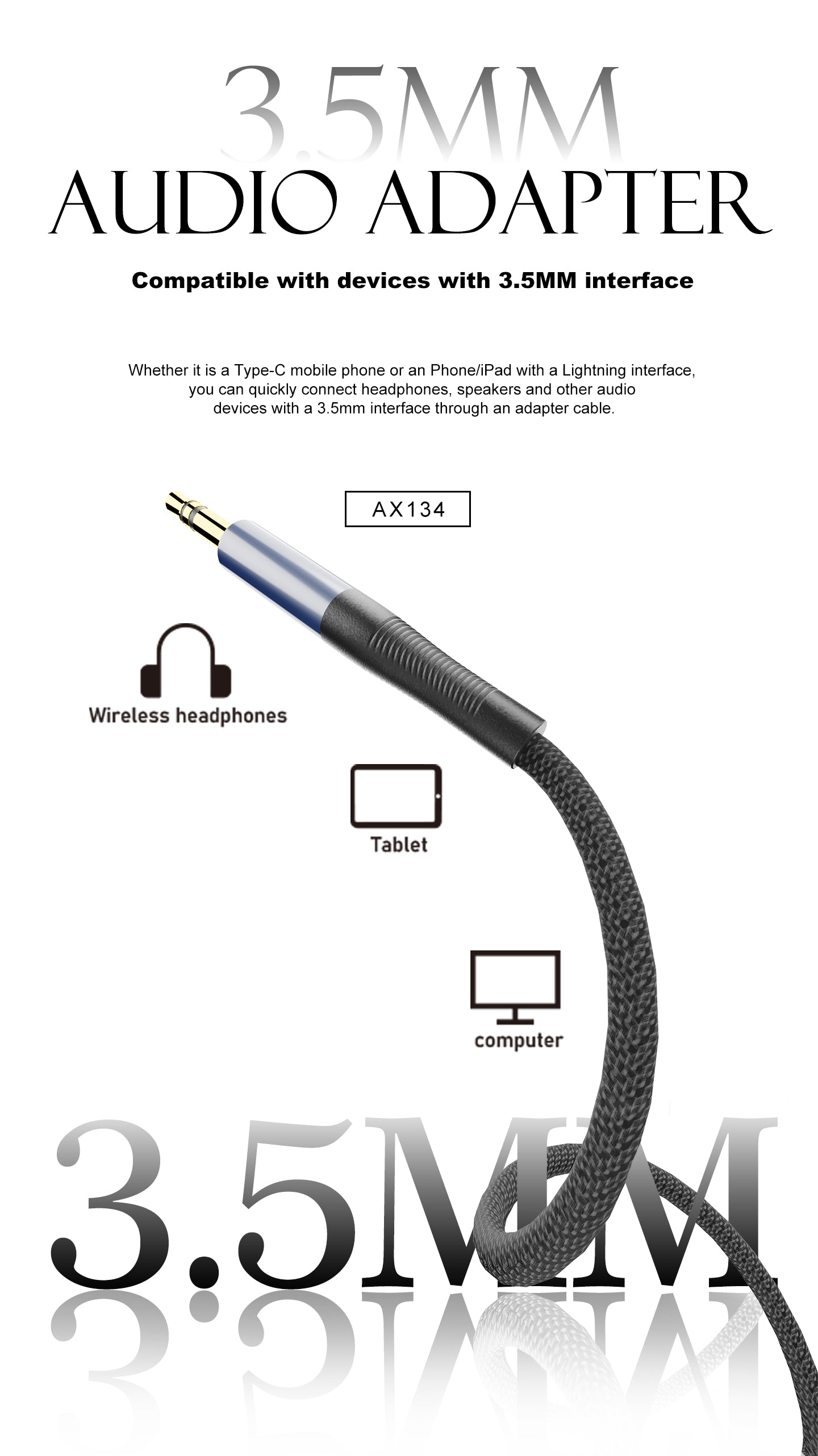 AX134-I Cable lightning a DC3.5 M/M -negro Lenyes