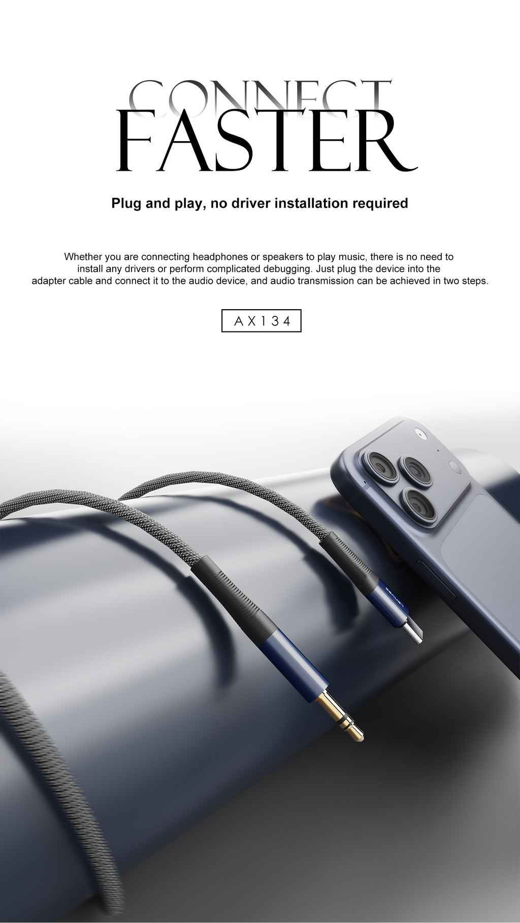 AX134-I Cable lightning a DC3.5 M/M -negro Lenyes