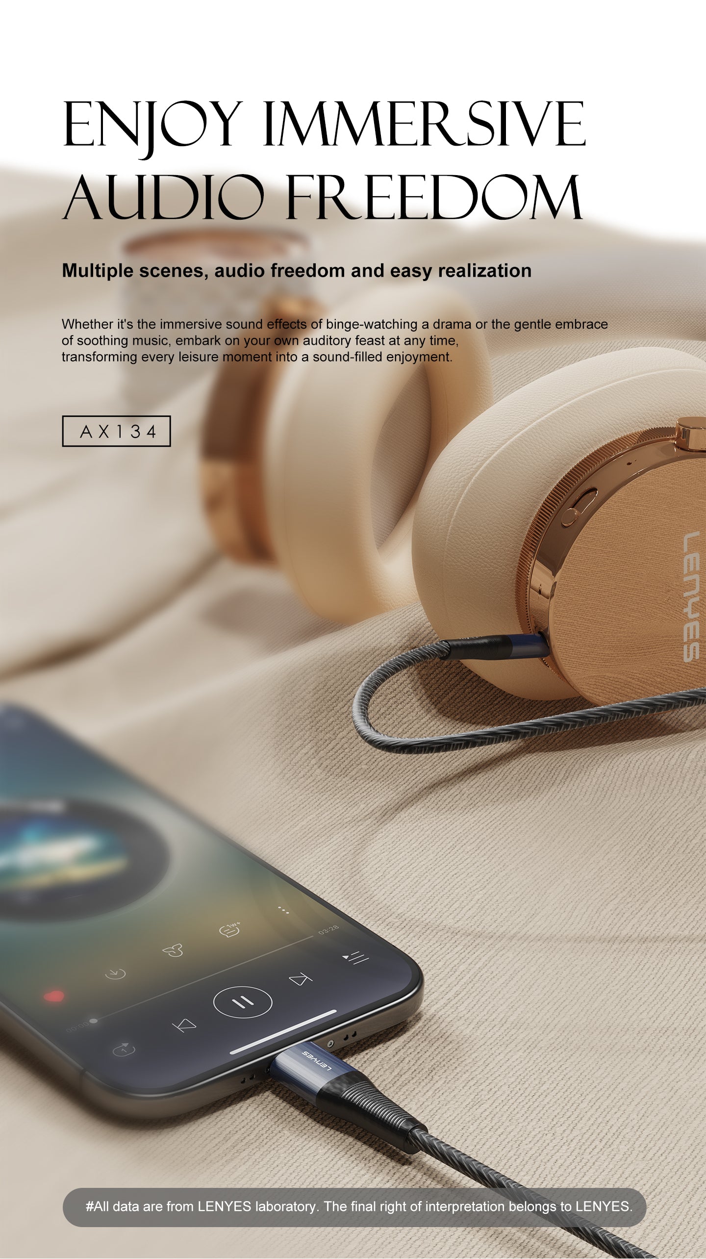 AX134-TC Cable Tipo-C a DC3.5 M/M -negro Lenyes