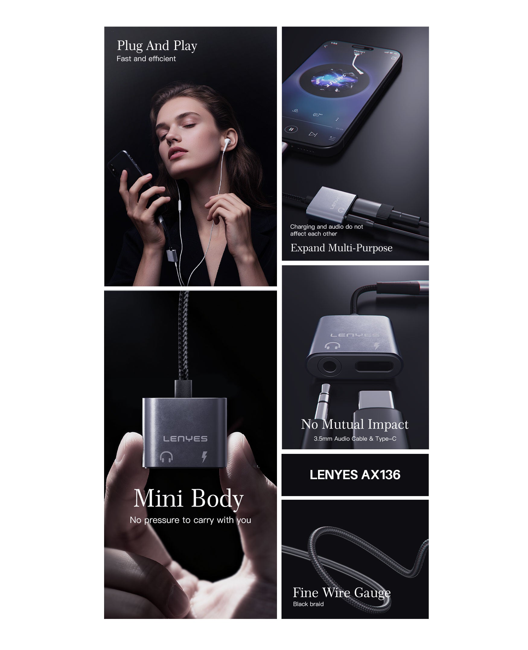 AX136 Adaptador auriculares DC3.5/Tipo-C -Lenyes