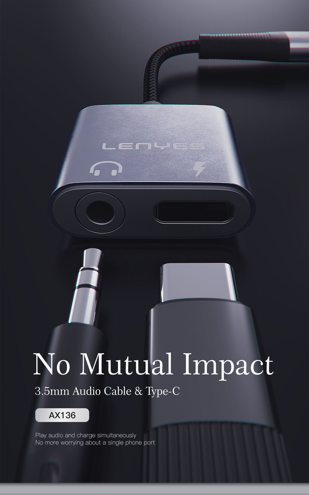 AX136 Adaptador auriculares DC3.5/Tipo-C -Lenyes