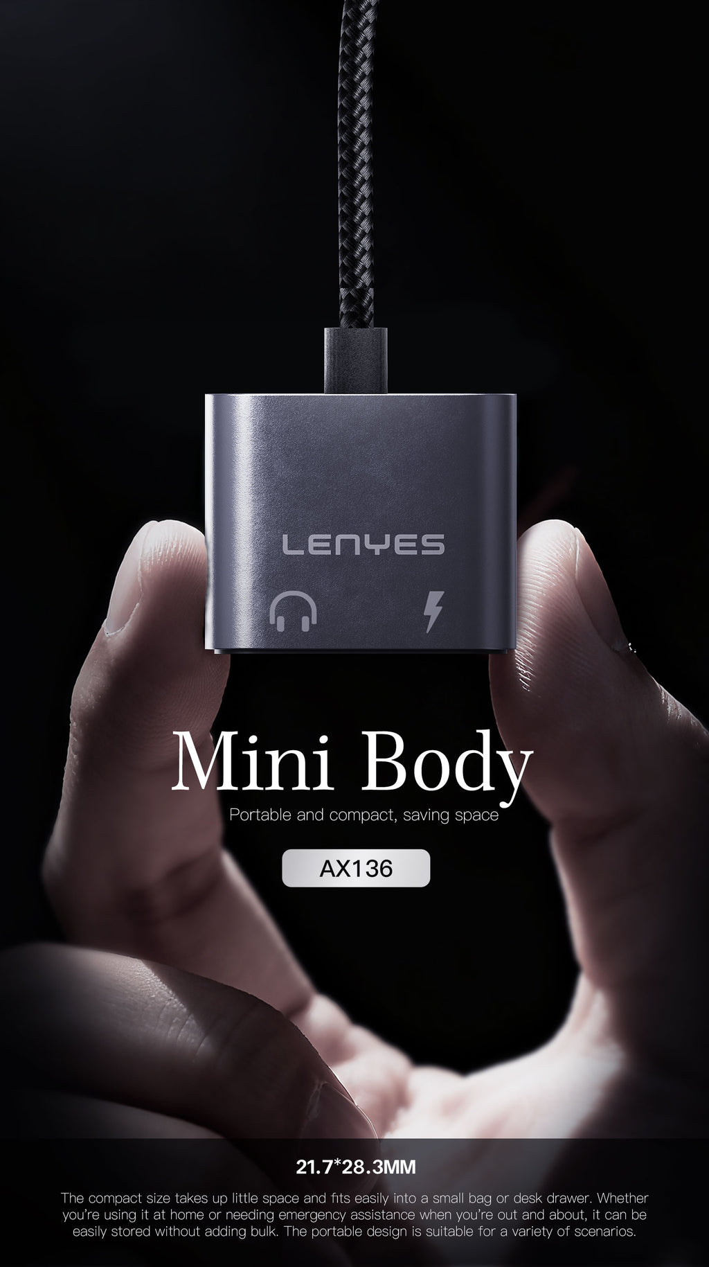 AX136 Adaptador auriculares DC3.5/Tipo-C -Lenyes