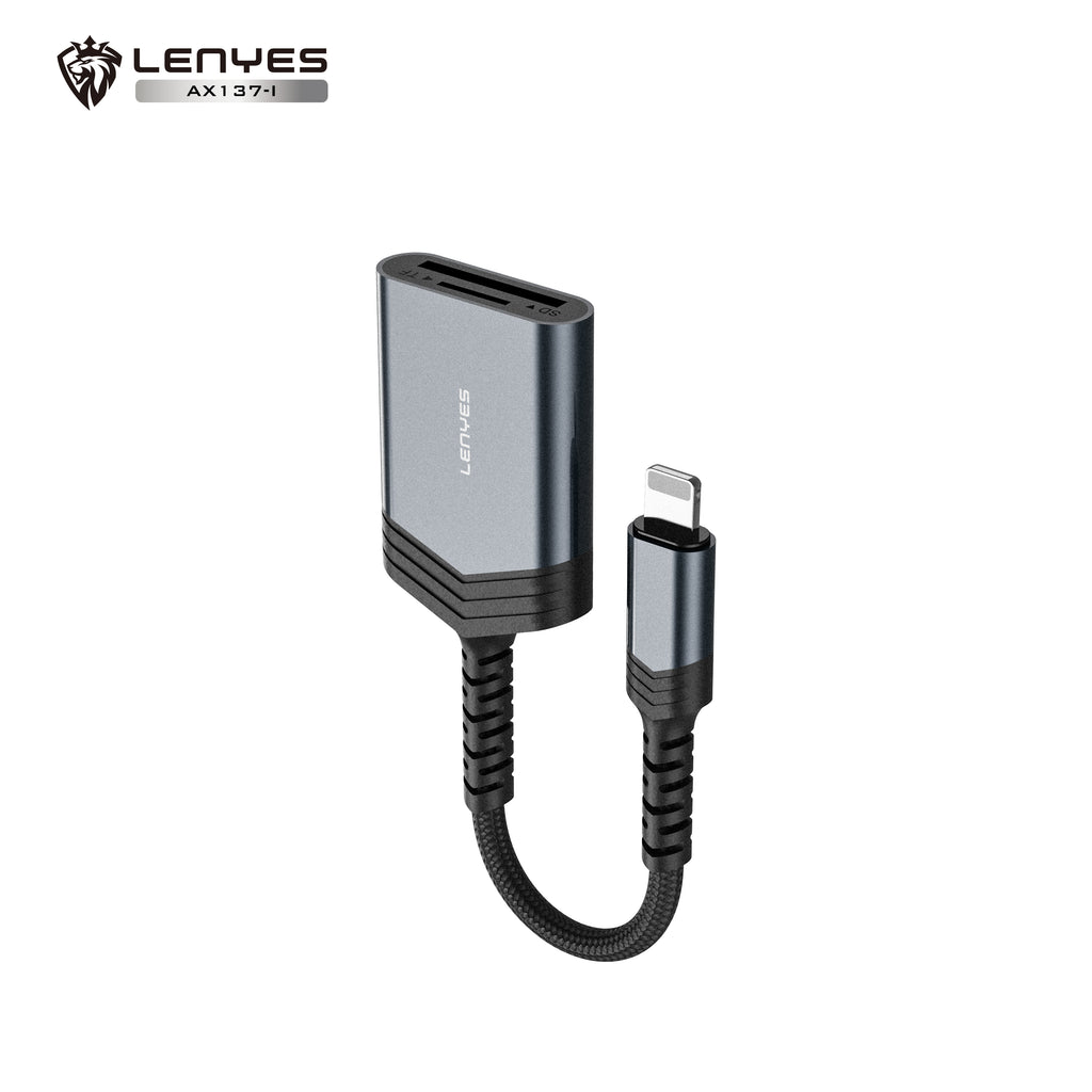LENYES AX137-I Lector Tarjetas SD/TF Lightning iPhone iPad Aluminio