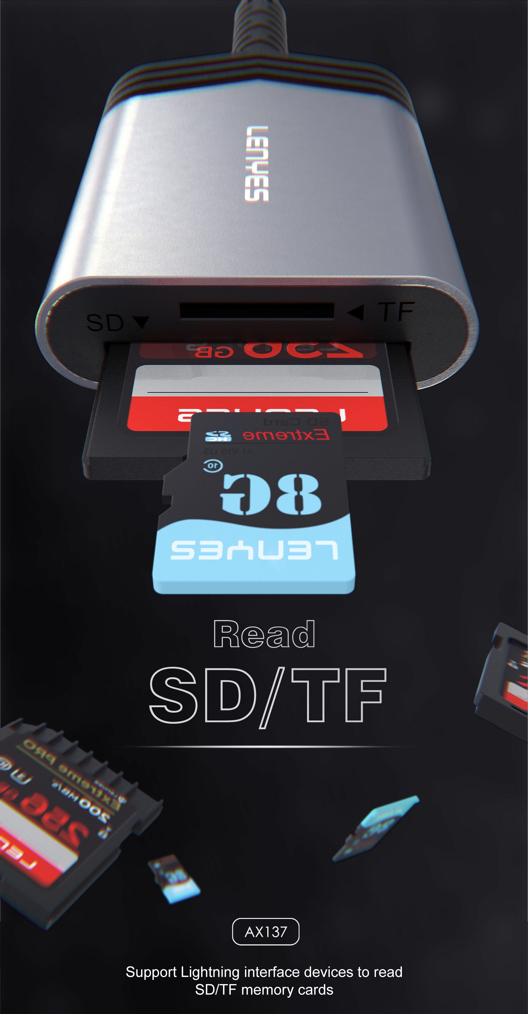 LENYES AX137-TC Lector Tarjetas SD/TF USB-C Android Aluminio