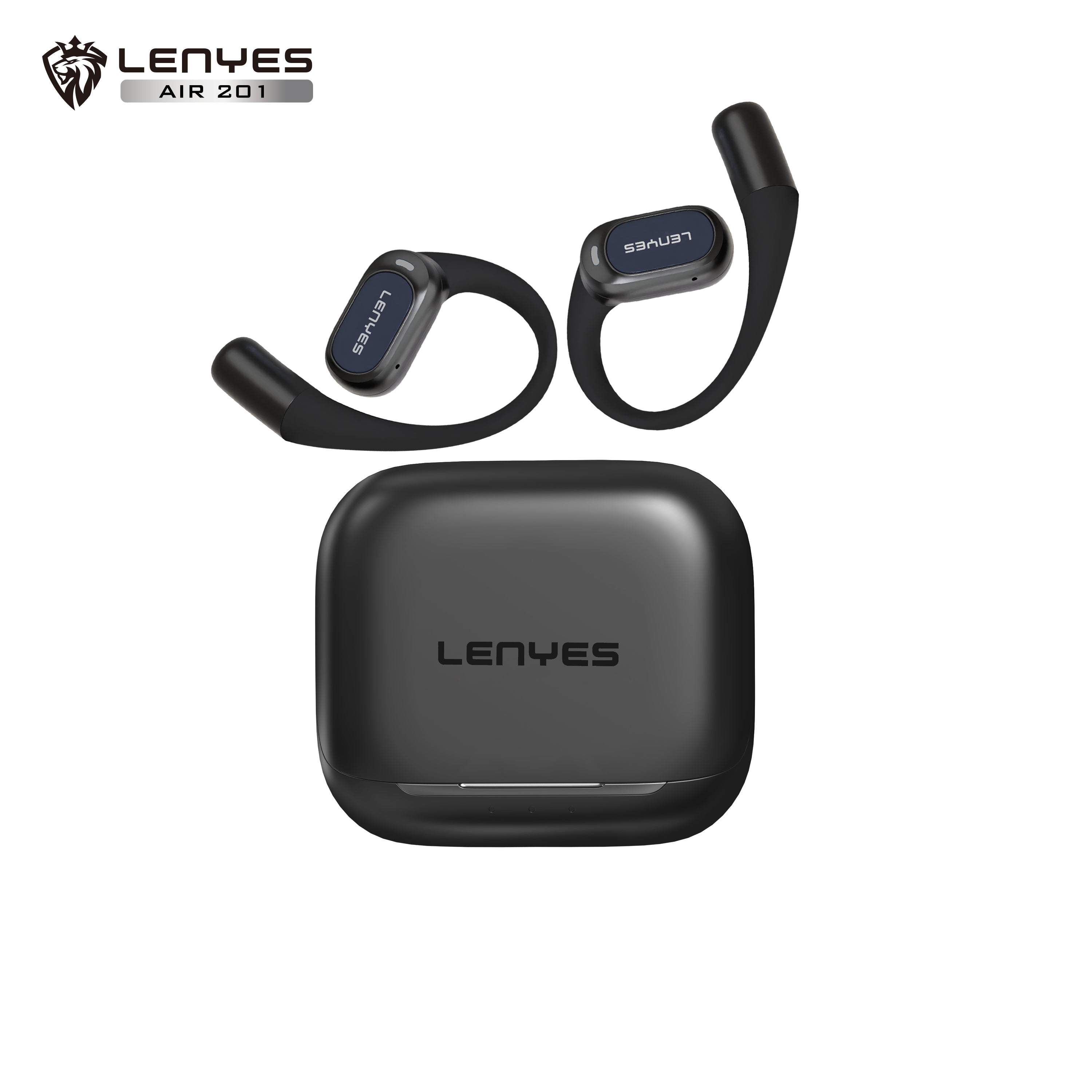 LENYES AIR 201 BLACK Auriculares Bluetooth 5.4 Deportivos con Gancho de Oreja - Resistentes al Sudor