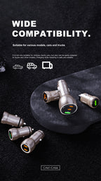 LENYES CA64 Cargador Coche 95W 3 Puertos USB-C PD65W Metálico LED Dorado
