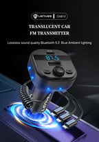 LENYES CA813 Transmisor FM Coche Bluetooth 5.3 Cable 3en1 Carga Rápida Negro