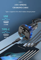 LENYES CA813 Transmisor FM Coche Bluetooth 5.3 Cable 3en1 Carga Rápida Negro