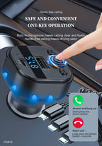 LENYES CA813 Transmisor FM Coche Bluetooth 5.3 Cable 3en1 Carga Rápida Negro