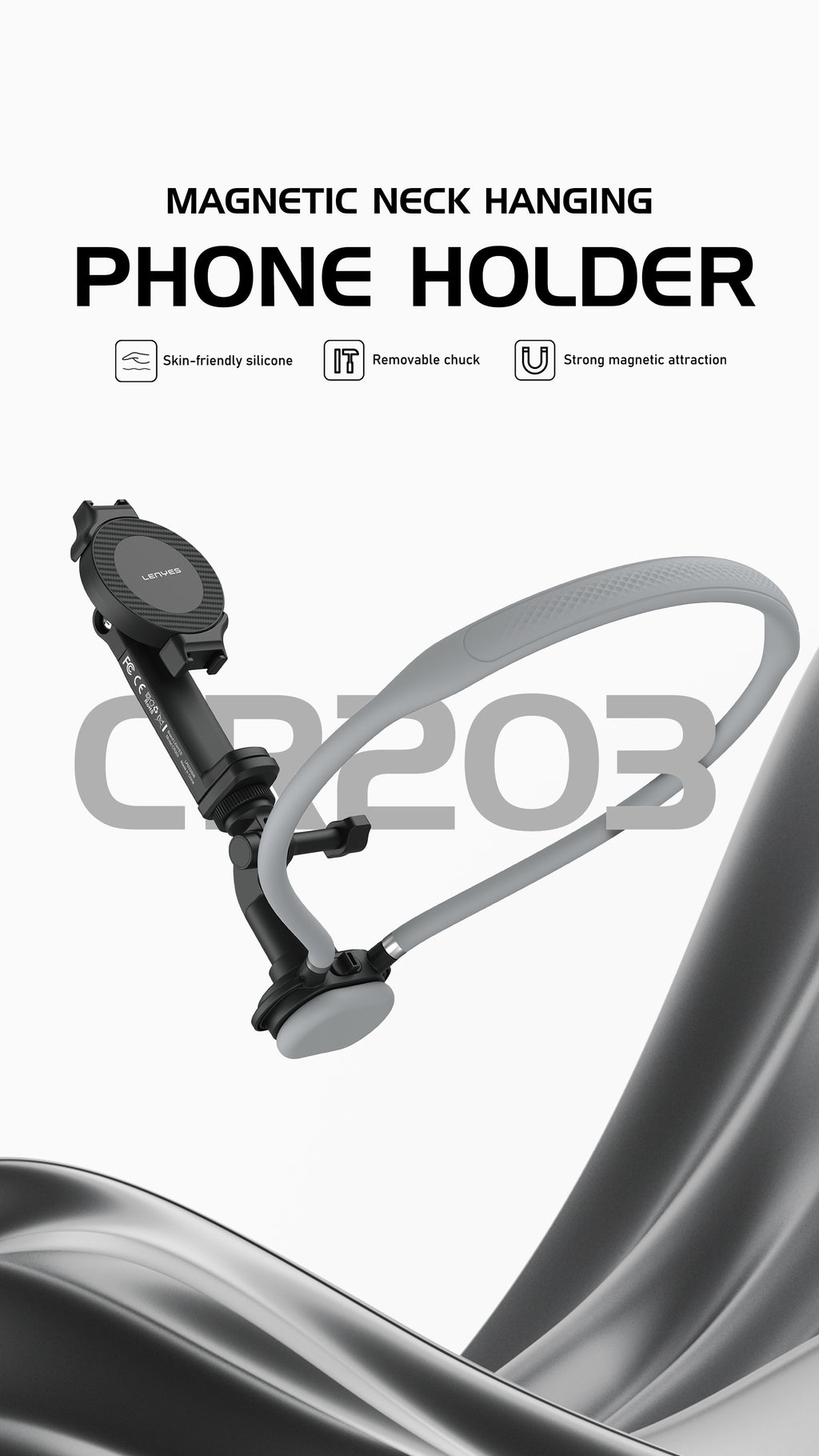 LENYES CR203 Soporte Cuello Móvil POV Magnético Doble Bloqueo Flexible Negro