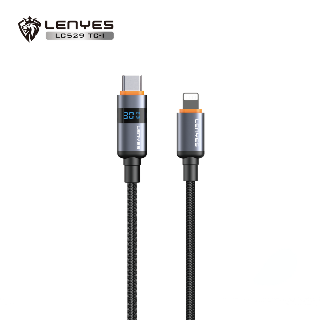 LENYES LC529TC-I Cable de Carga Rápida con Pantalla Digital 30W USB-C a Lightning