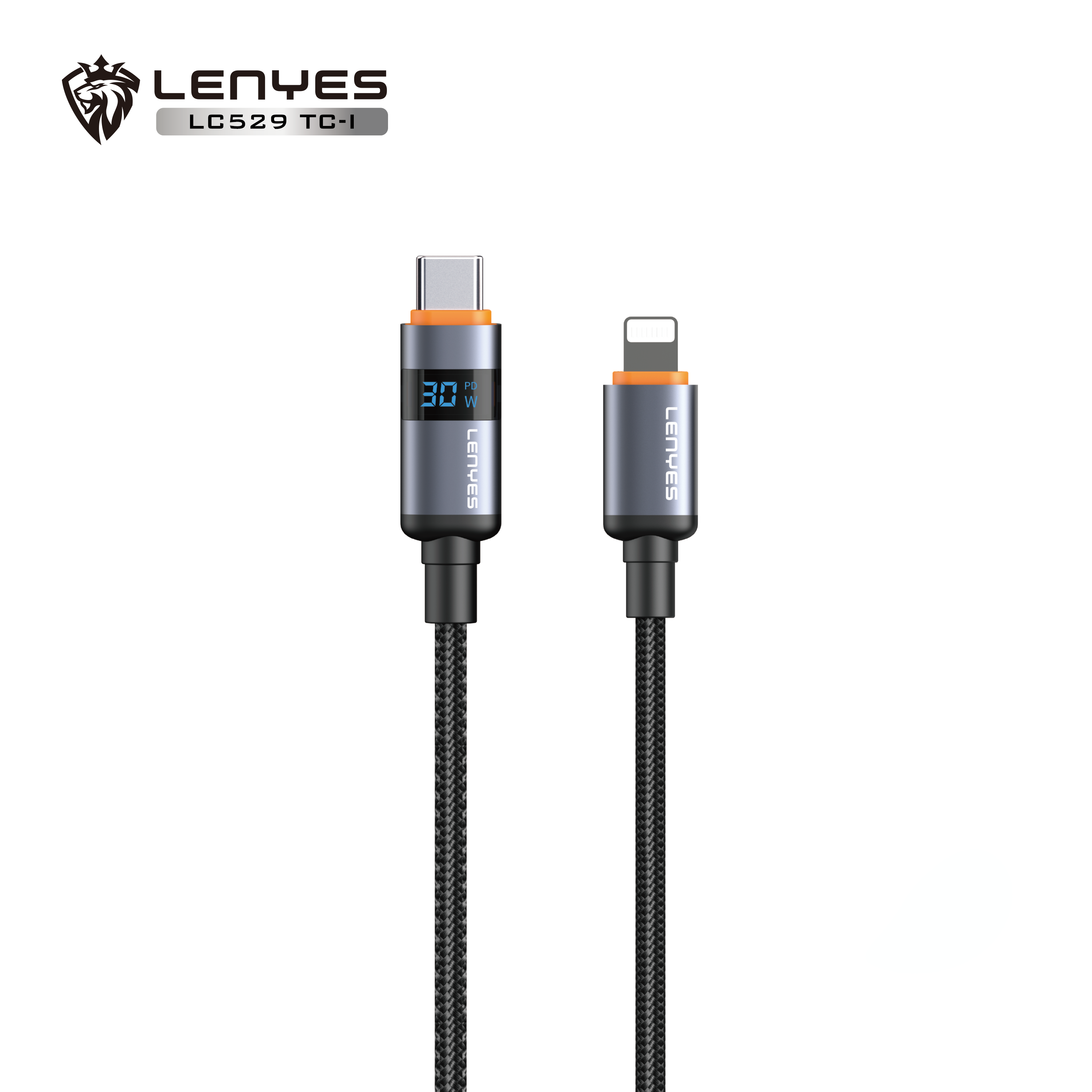 LENYES LC529TC-I Cable de Carga Rápida con Pantalla Digital 30W USB-C a Lightning