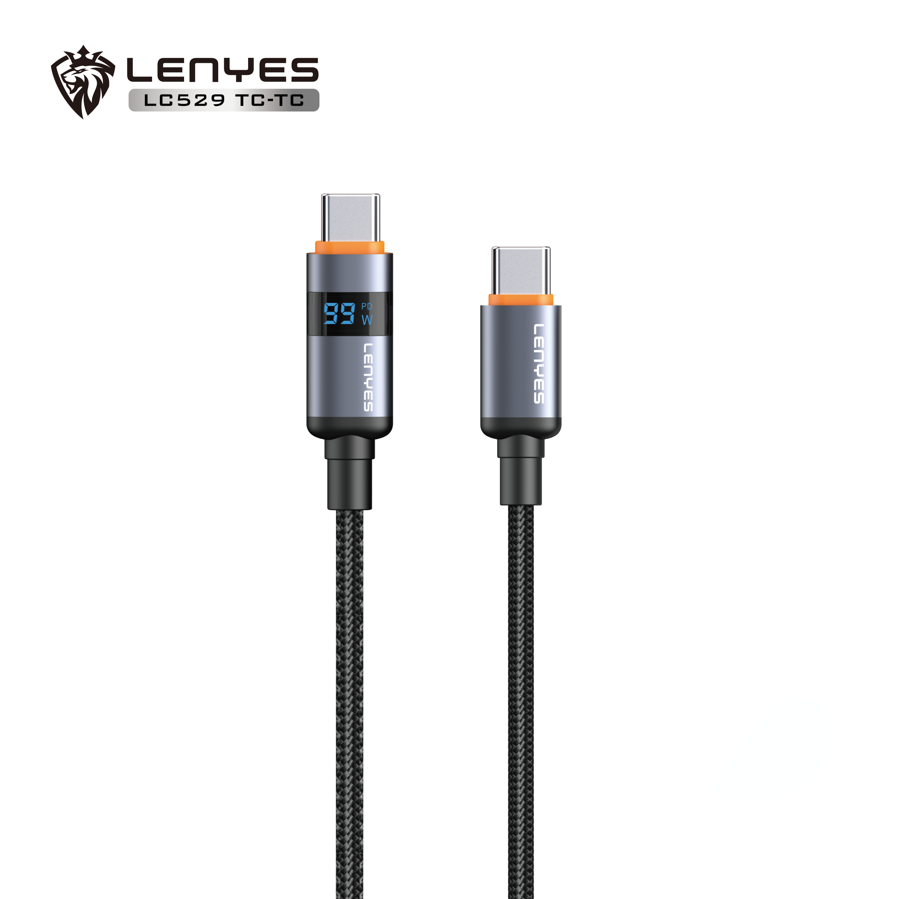 LENYES LC529TC-TC Cable de Carga Rápida con Pantalla Digital 100W USB-C a USB-C