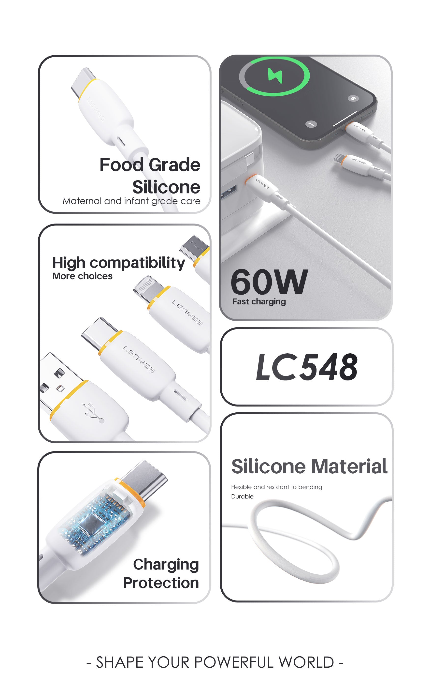 LENYES LC548 TC Cable de Silicona USB-A a USB-C 12W Carga Diaria