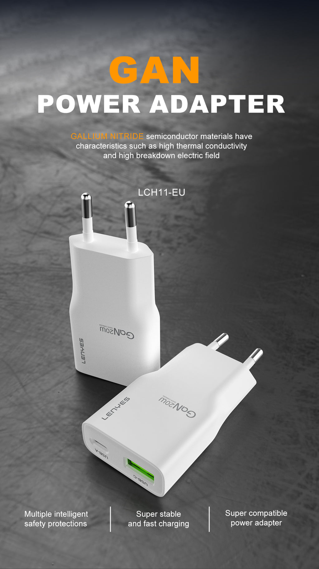 LENYES LCH11 Cargador Dual 20W USB-C + USB-A Carga Rápida Blanco