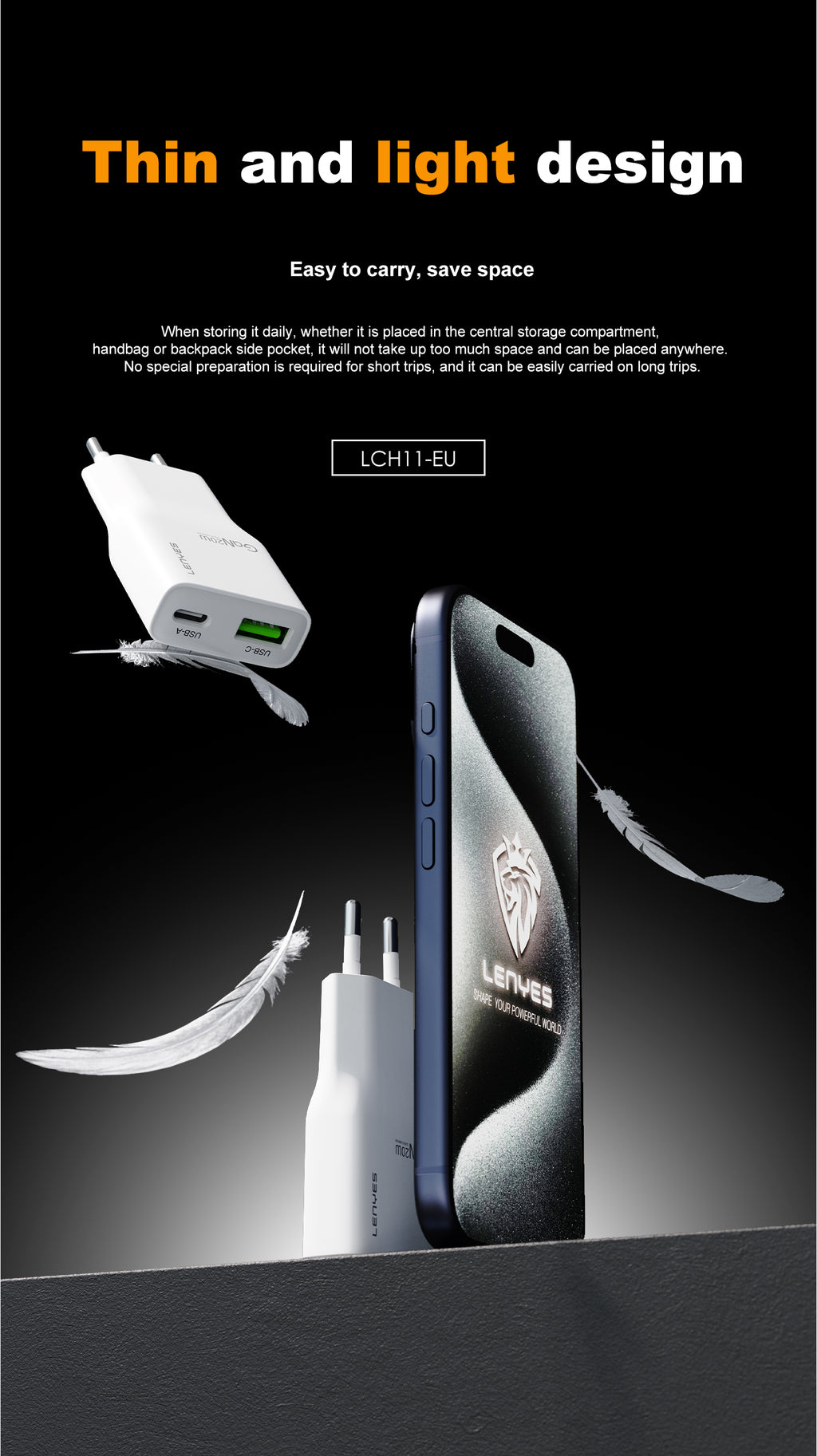 LENYES LCH11 Cargador Dual 20W USB-C + USB-A Carga Rápida Blanco