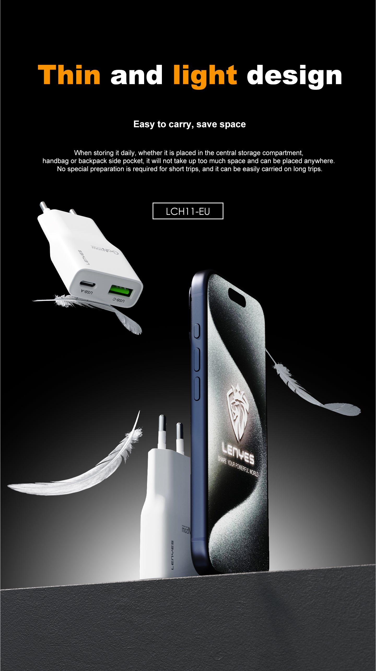 LENYES LCH11 Cargador Dual 20W USB-C + USB-A Carga Rápida Blanco