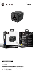 LENYES LCH30 Adaptador de Viaje Universal 2500W - Compatible con UK, EU, USA, AU - Cobre Puro